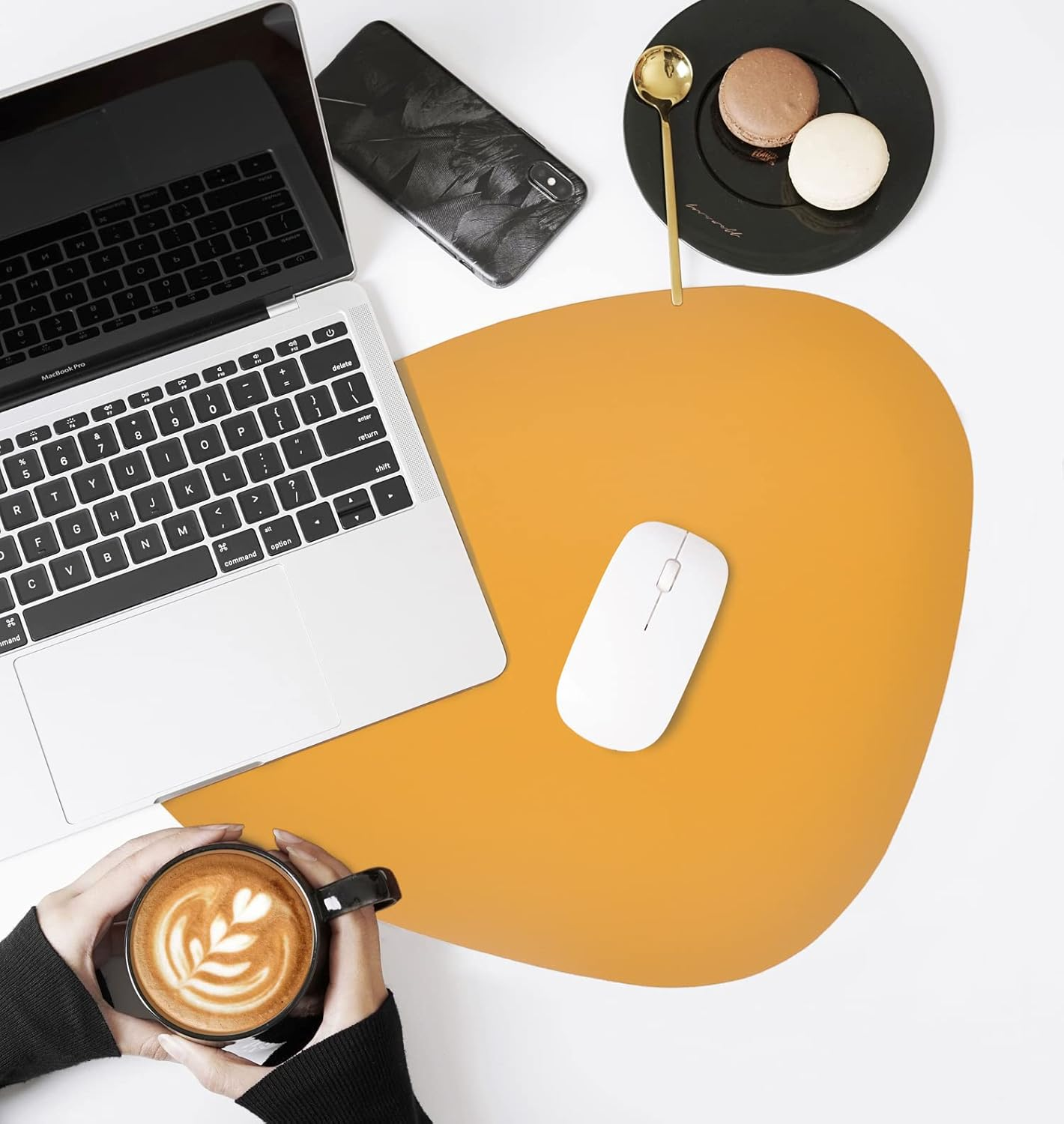 Faux Leather Placemats and Coaster Sets of 4 round - Washable Non-Slip PU Table Mat Wipeable Hot Resistant Place Mats for Kitchen Table (Blue-Yellow, 4) image number 1