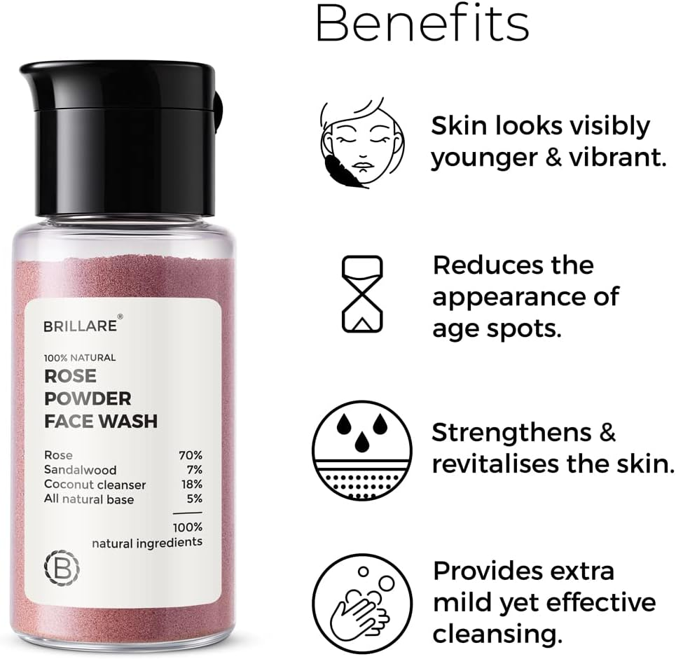 Brillare 100% Natural Real Rose Face Wash | for Ageing Skin | Moisturize & Revitalise the Skin| Contains Rose and Sandalwood| No Chemicals, No Preservatives, Sulfate & Paraben Free | 15Gm image number 4