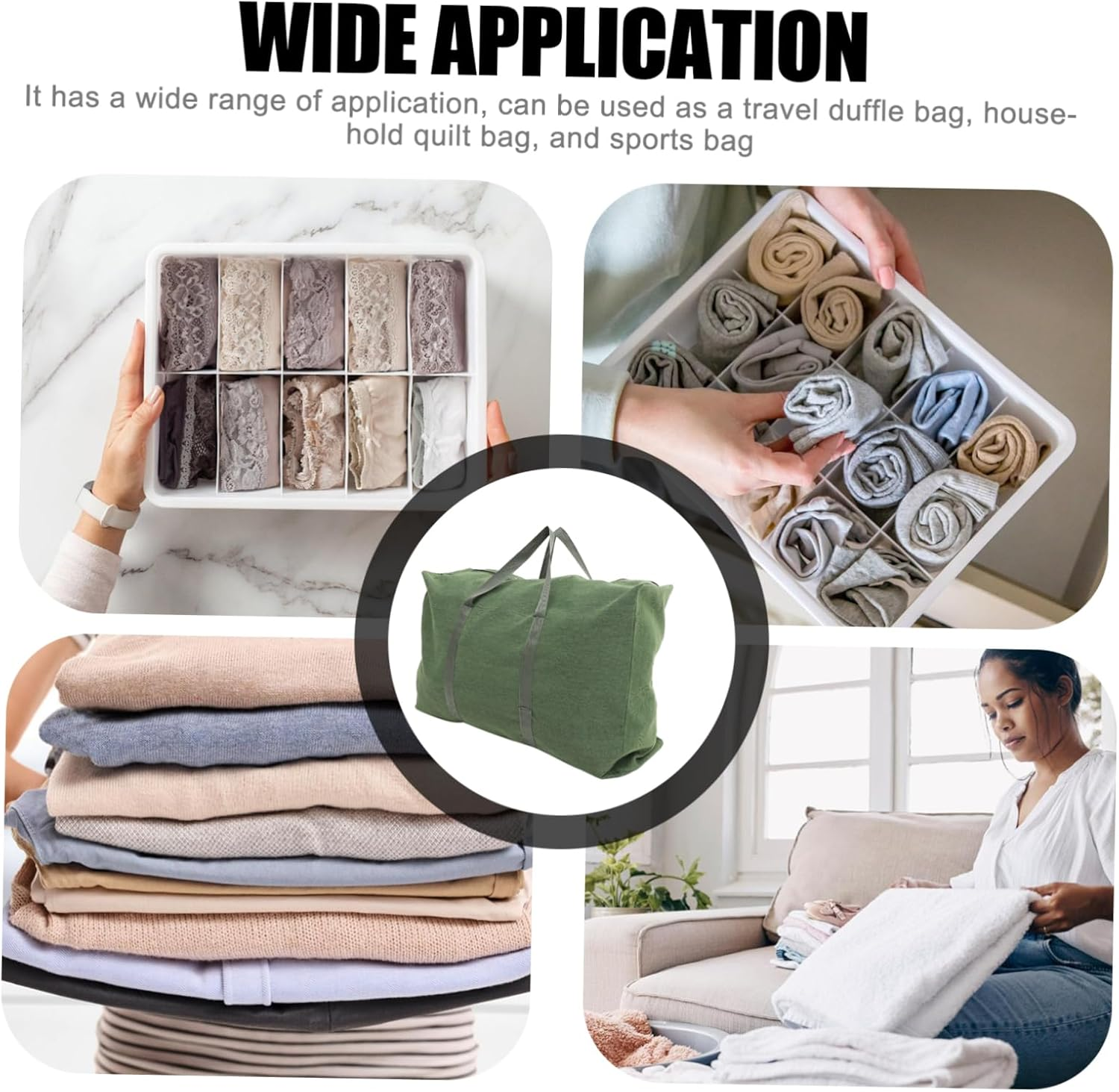 GALPADA Large Duffle Bag Canvas Travel Luggage Bag Olive Green Thickened Military-Style Large Capacity for Clothes Bedding Storage and Travel Random Color image number 2