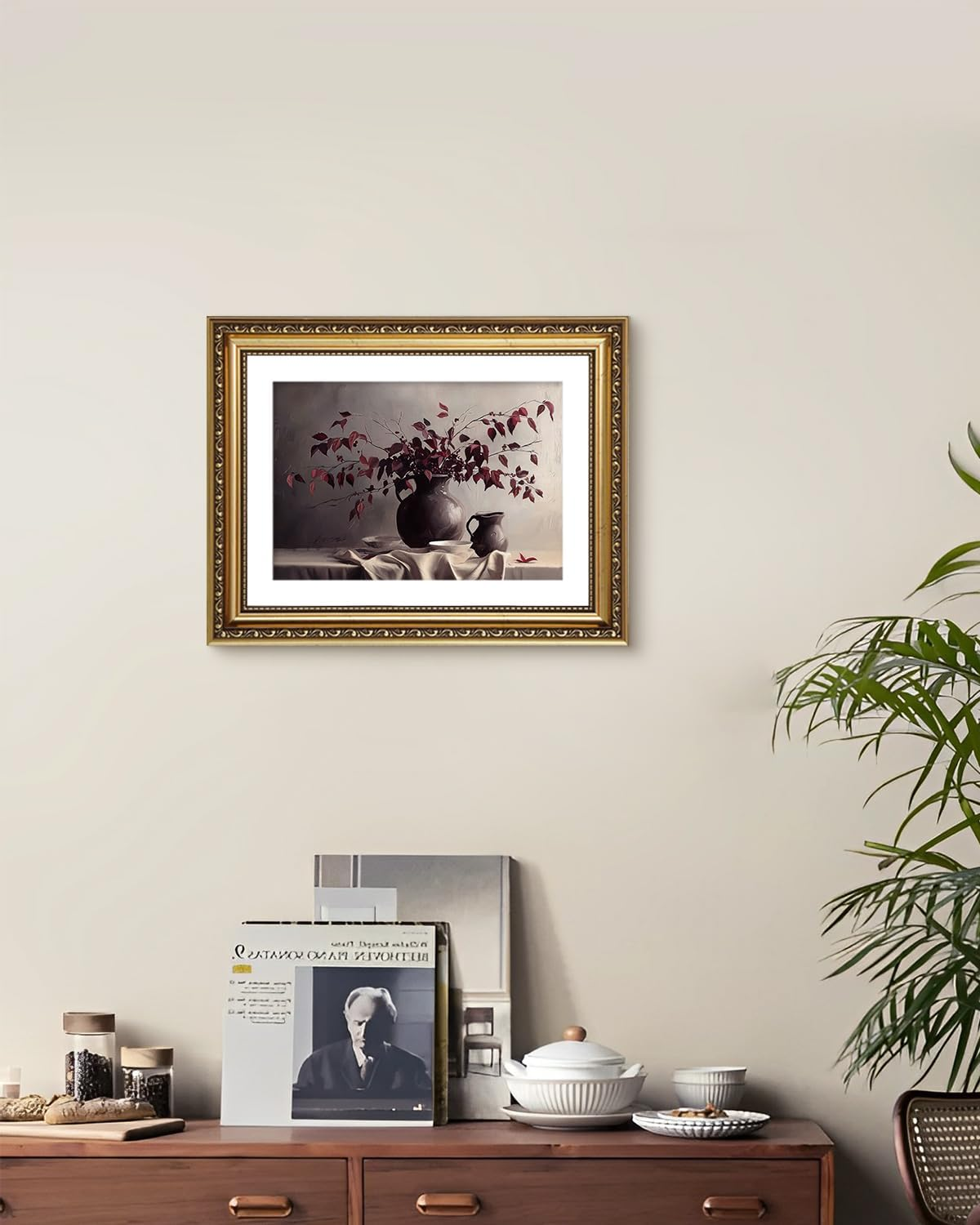 ARPEOTCY Vintage Gold Framed Wall Art Decor, 11X14 Inch Vase Still Life Painting Artwork, Classical Canvas Wall Art for Living Room Bedroom, Antique Farmhouse Kitchen Decor image number 7