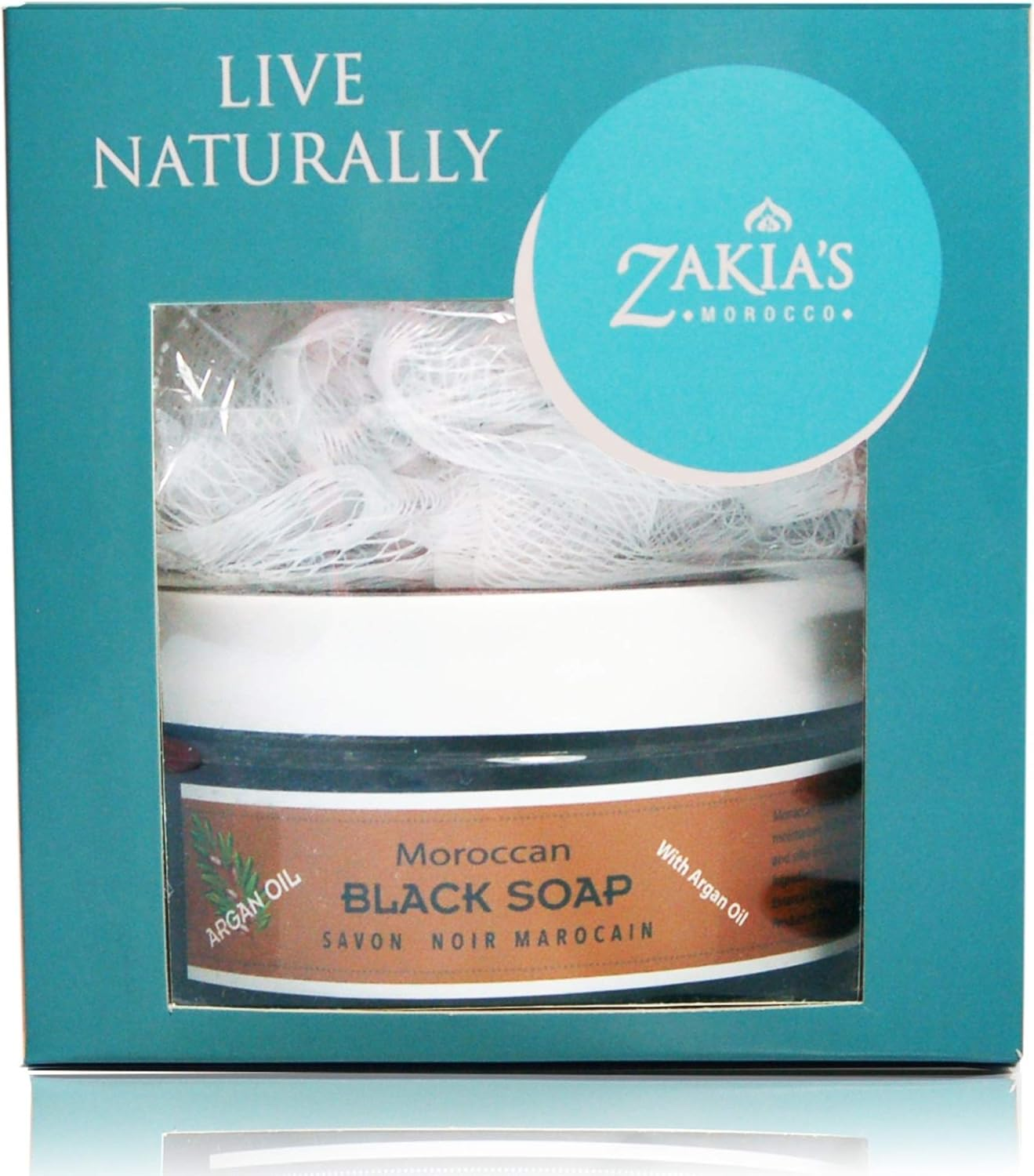 Zakia'S Morocco 8 Oz Moroccan Black Soap with Argan Oil and Kessa Exfoliating Glove