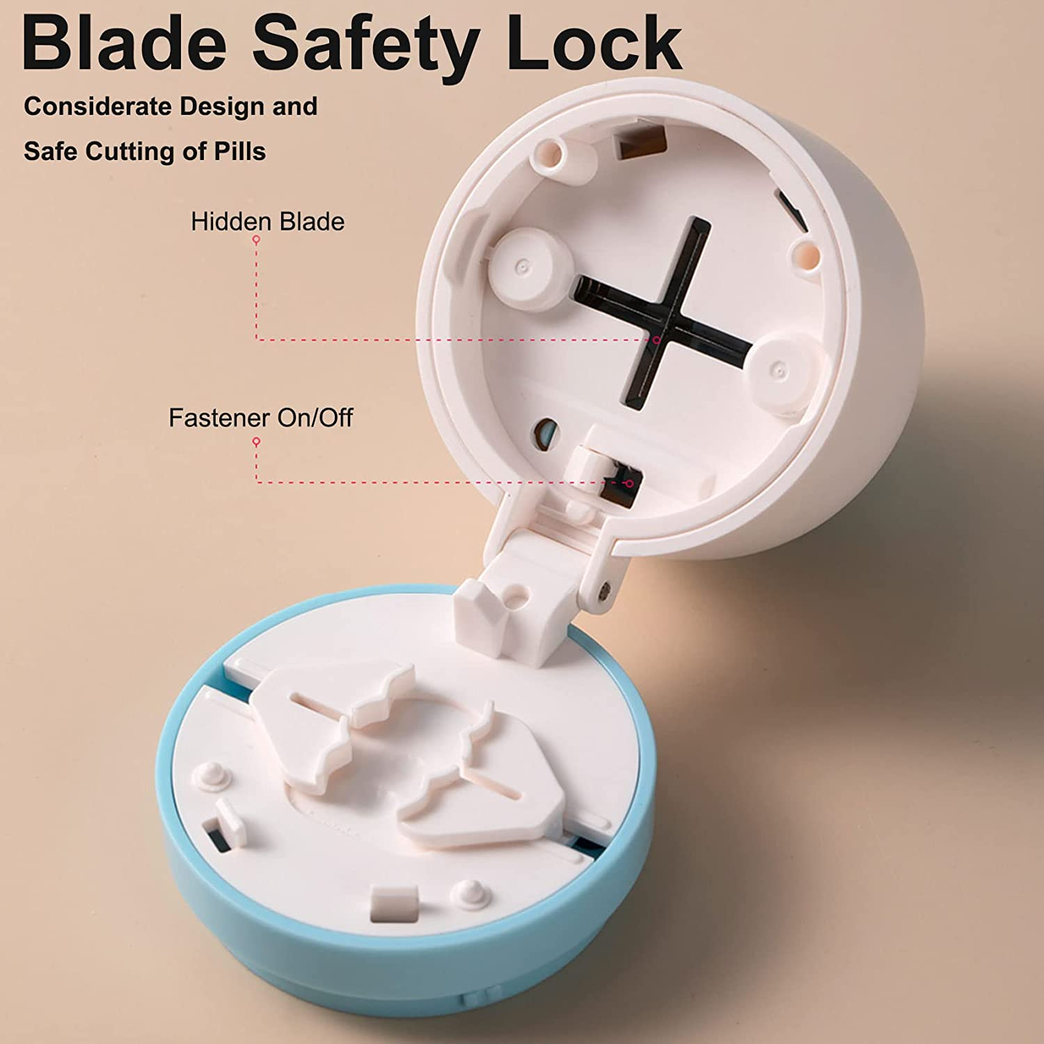 Pill Cutter for Small Pills 1/4, Crusher Tablet into Half or Quarter, Hidden Safety Blade Portable Pill Splitter Box for Going Out or Traveling image number 4