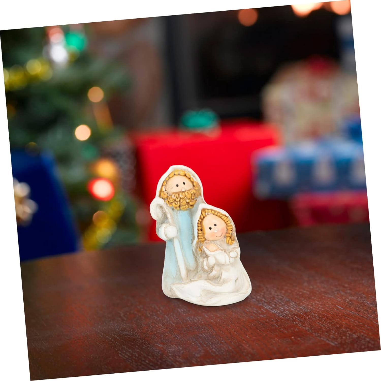 2Pcs Mini Nativity Tabletop Scenes Religious Ornament Small Jesus Figurine Resin Holy Family Scene Shelf Decor Christian Christmas Ornaments for Home image number 1