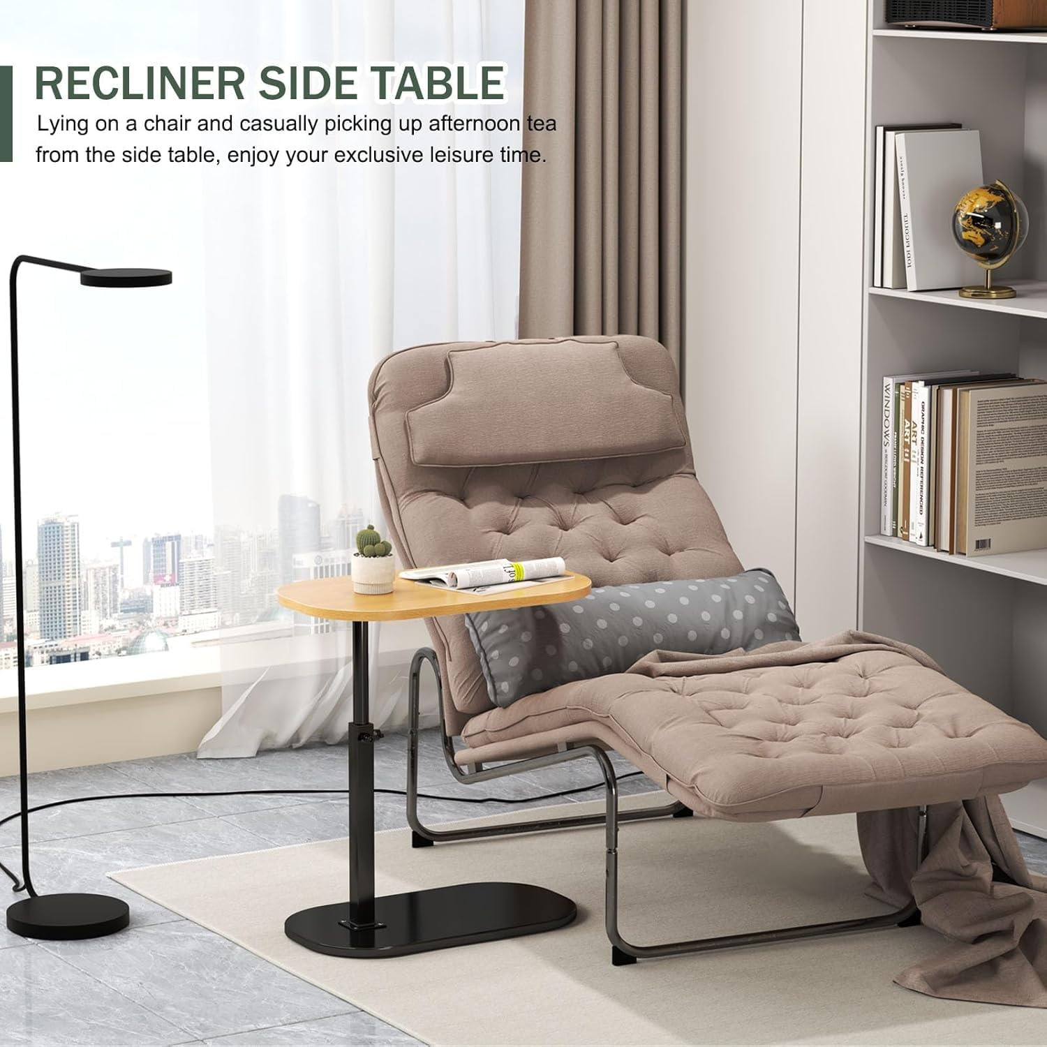 C-Shaped End Table with Adjustable Height,Sofa Tray Table Perfect for Sofa, Laptop, Snacks in Living Room, Bedroom, Bathtub, Small Spaces (Walnut Wood) (Log) image number 2