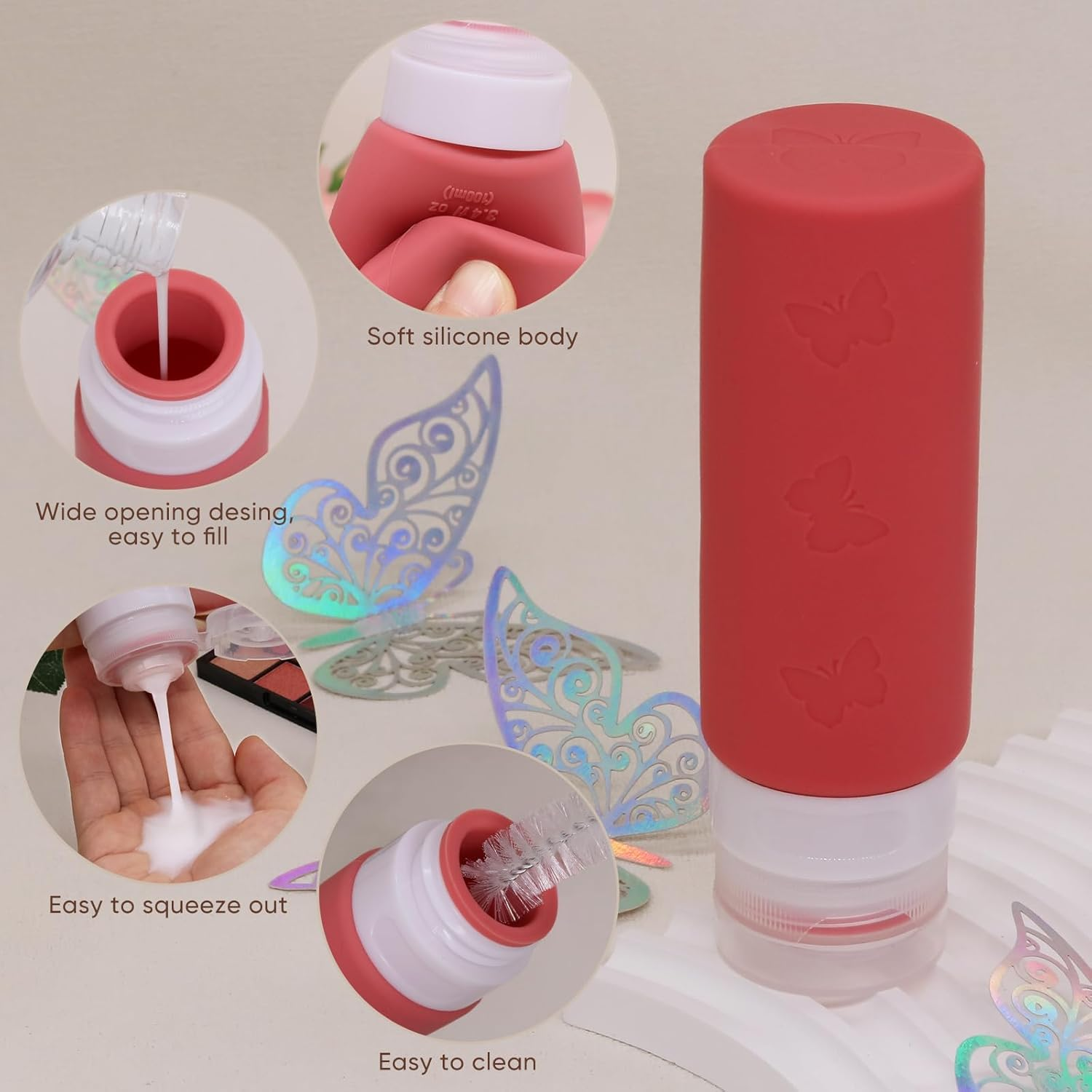 26 Pcs Travel Bottles Set for Toiletries, Squeezable Travel Bottles for Toiletries, Empty Leak Proof Refillable Silicone Travel Containers Set for Shampoo Conditioner, TSA Approved Travel Accessories - Orange/Yellow/Light Pink/Peach image number 5