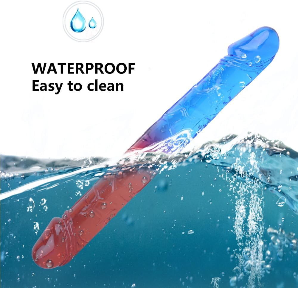 44Cm/17.32Inch Realistic Double Head Resistant Tool Comfortable Resistant Waterproof Flexible for Women Fitness - Red & Blue Colour (Blue & Red) image number 1