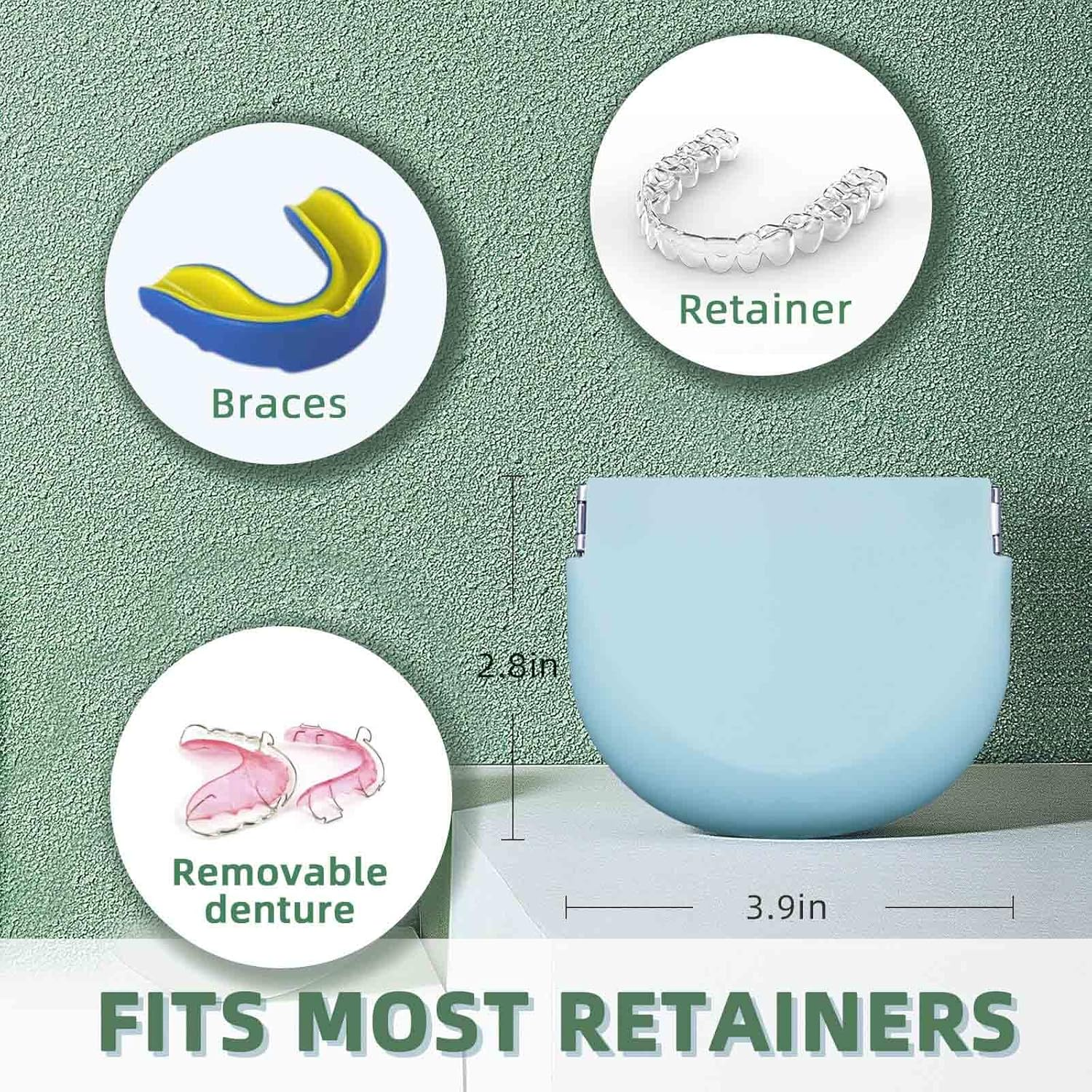 Cute Retainer Case with Vent Holes Food Grade Silicone Retainer Cleaner Case Dental Retainer Holder Case with Lanyard Slim Cool Thin Container Braces Case for Girls Women Kids Boys Men Portable Travel Denture Mouth Guard Aligner Case(Light Blue)