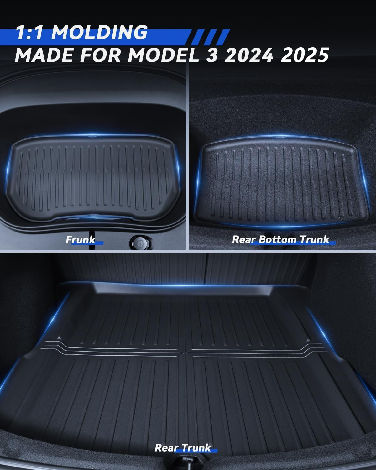 VINBY Floor Mats Made for Tesla Model 3 2024 2025, Original 3D All-Weather Anti-Slip Waterproof Full Coverage Floor Pad Set, Suitable for Tesla Model 3 Highland Accessories 2024-2025,Black image number 1