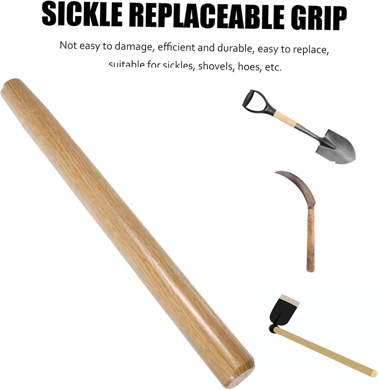 KICHOUSE Heavy Duty Wooden Shovel Handle Replacement Solid Wood Farm Tool Handle 38Cm Thick Wood Grip for Gardening and Agricultural Hand Tools image number 2