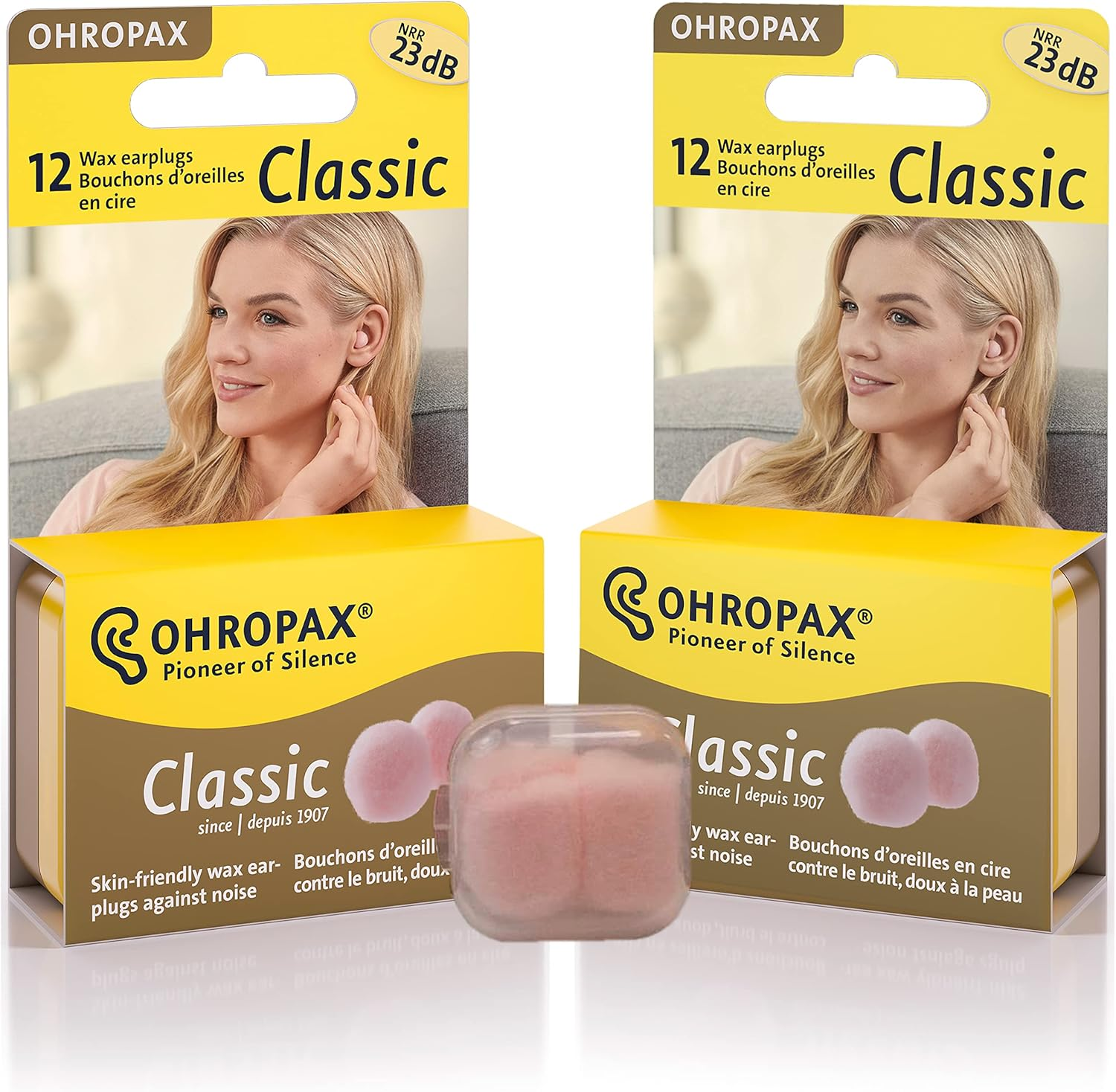 2 Pack of Ohropax Reusable Wax/Cotton Ear Plugs (24 Plugs Total) with Clear Carrying Case image number 1