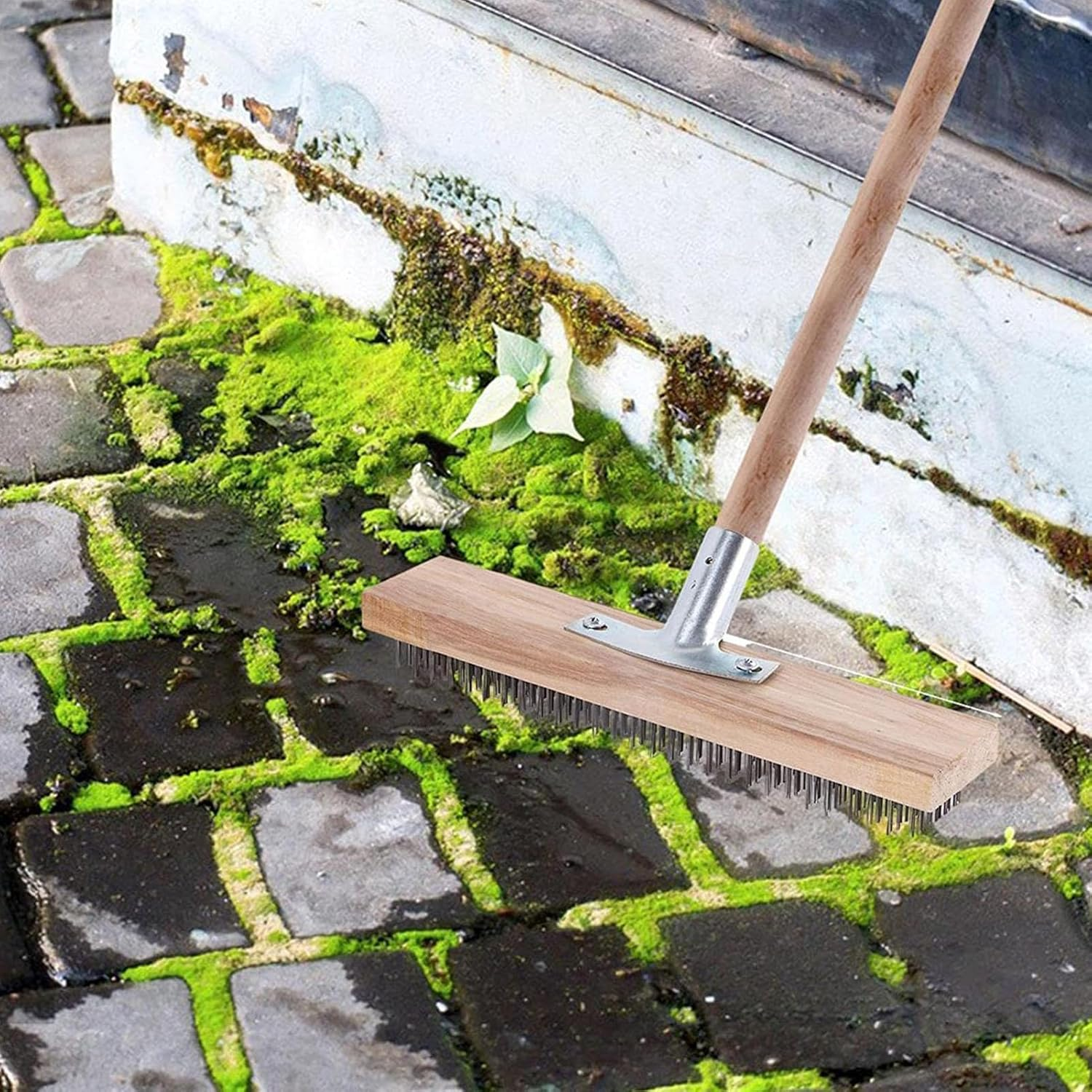 Wire Broom Stainless Steel, Steel Wire Broom 20/30/45Cm for Weeds and Moss - Garden Broom with Hard Bristles for Scrubbing Decks, Driveway, Patio image number 1