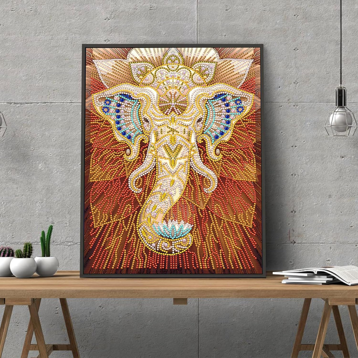 Songdao 5D Diamond Painting Kit, Luminous Diamond Art Easy Kits, Diamond Painting Glow in the Dark Partial Drill Diamond for Adults Kids (Golden Elephant) image number 5