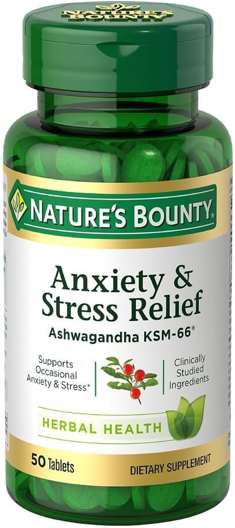 Nature'S Bounty Anxiety and Stress Relief, Contains Ashwagandha and L-Theanine for Occasional Anxiety and Stress*, 50 Tablets image number 3