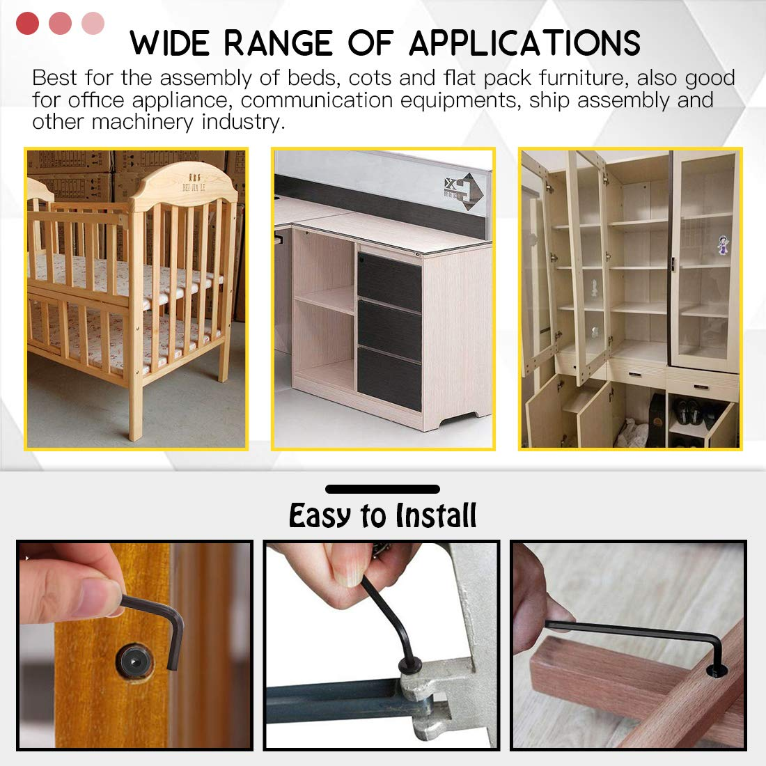 Hilitchi M6 120Pcs Black Hex Socket Head Screws Bolts Barrel Nuts Hardware Assortment Kit for Crib Baby Bed Furniture Cots and Chairs (15Mm/20Mm/25Mm/30Mm/35Mm-Assortment Kit) image number 4