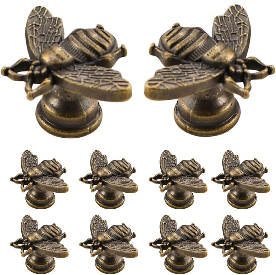 LXLM Cabinets and Drawers Knobs 10 Pcs Vintage Gold Drawer Knobs Metal Bee Shape Knobs Kitchen Cabinet Knobs Antique Brass Cabinet Knobs Handle Cabinet Knobs, as Shown 1 image number 1
