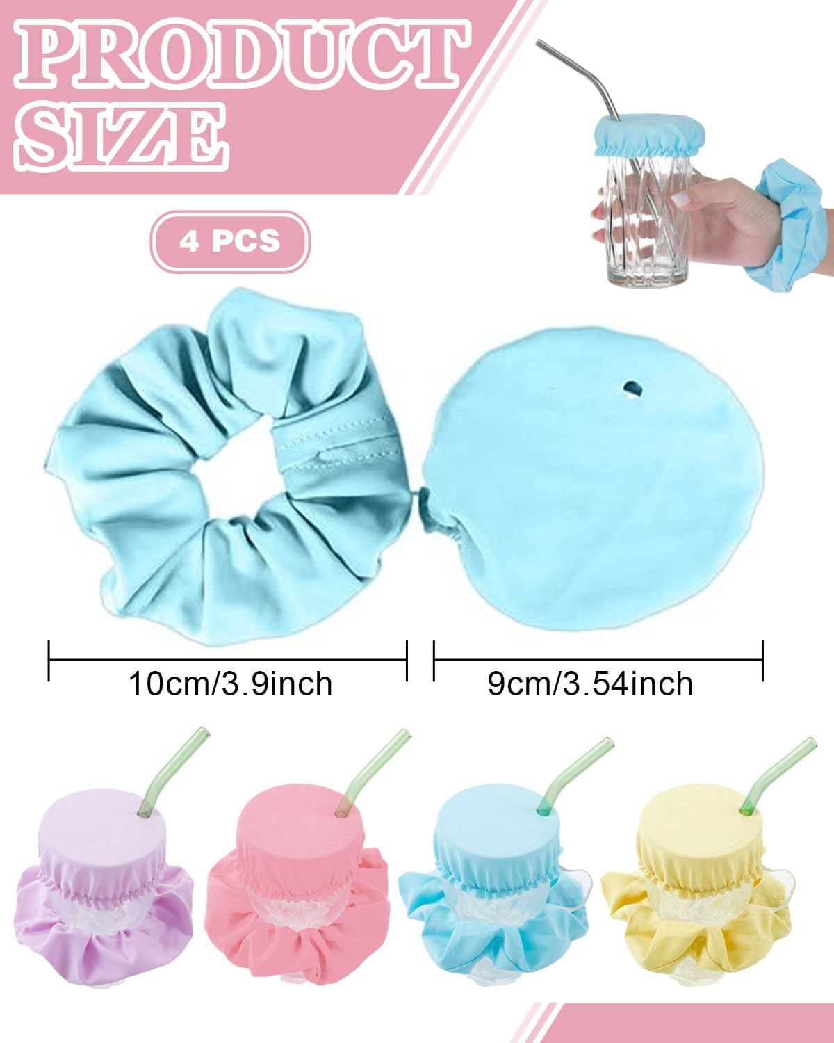 JUKOTA 4 Pieces Hair Band Drink Cover, Drop Protection Wristband, Drinking Covers for Alcohol Protection, Reusable Cup Cover with Straw Hole, Drink Spiking Prevention, Drink Protection image number 3