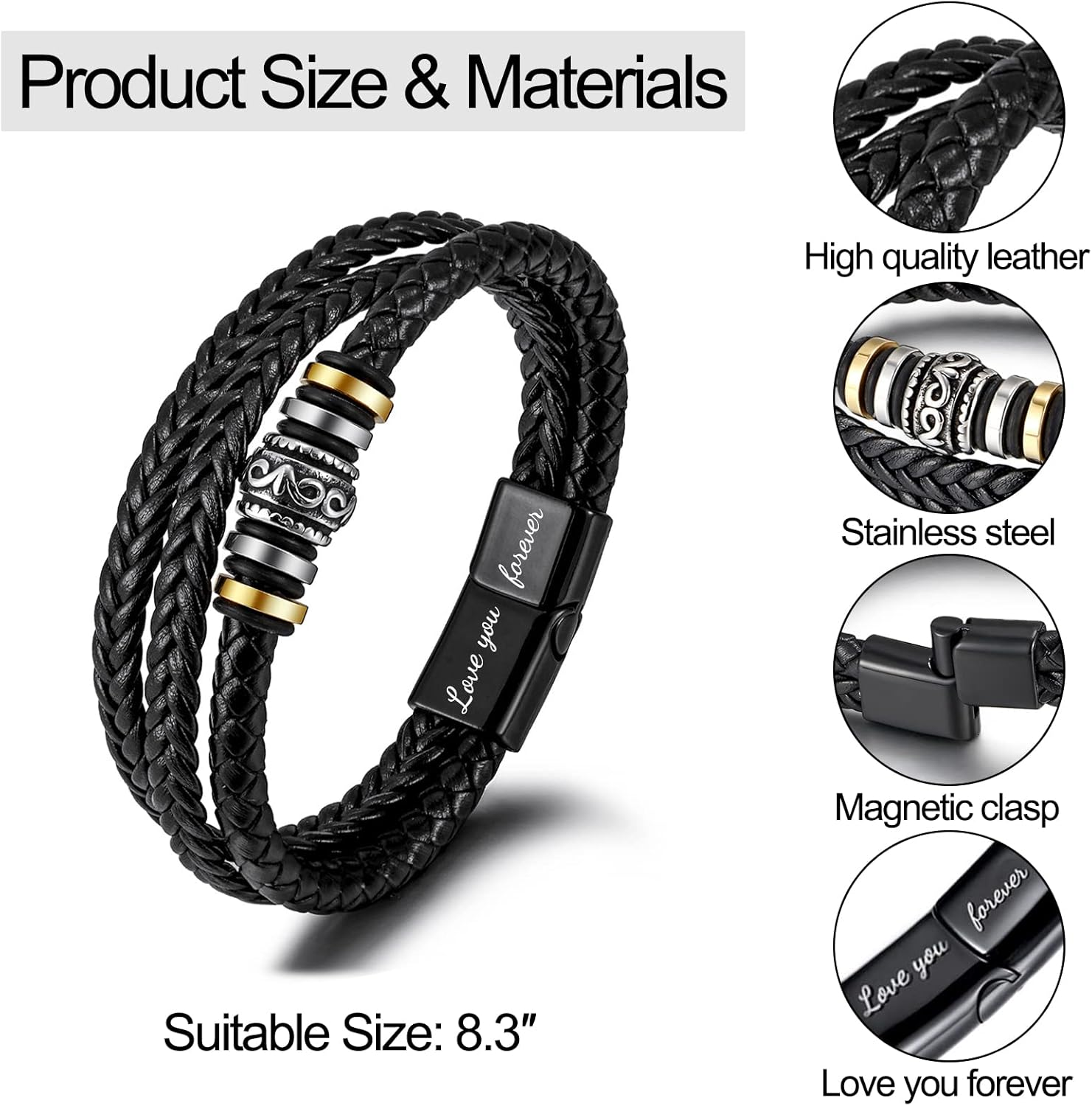 YSSHIN Grandson/Son/ Brother Bracelet, Grandson Gifts from Grandma, Brother Gifts from Sister Braided Leather Bracelet Gifts for Boys Men image number 2