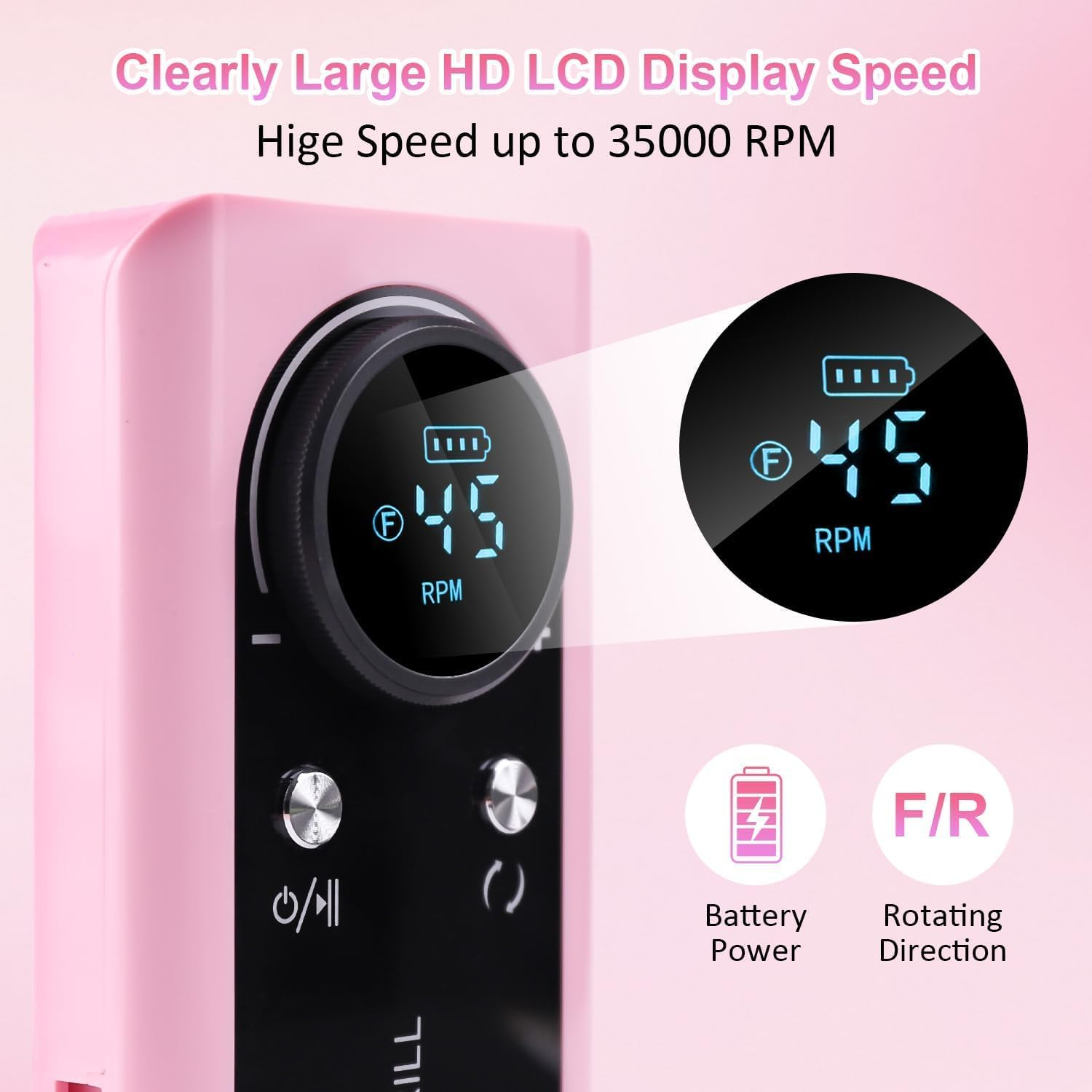 45000 RPM Electric Nail Drill LEDSUUEI: Professional Electric Nail Drill Portable Rechargeable Electric Nail File Machine E File for Acrylic Nails Gel Polishing Removing, Manicure Salon Home