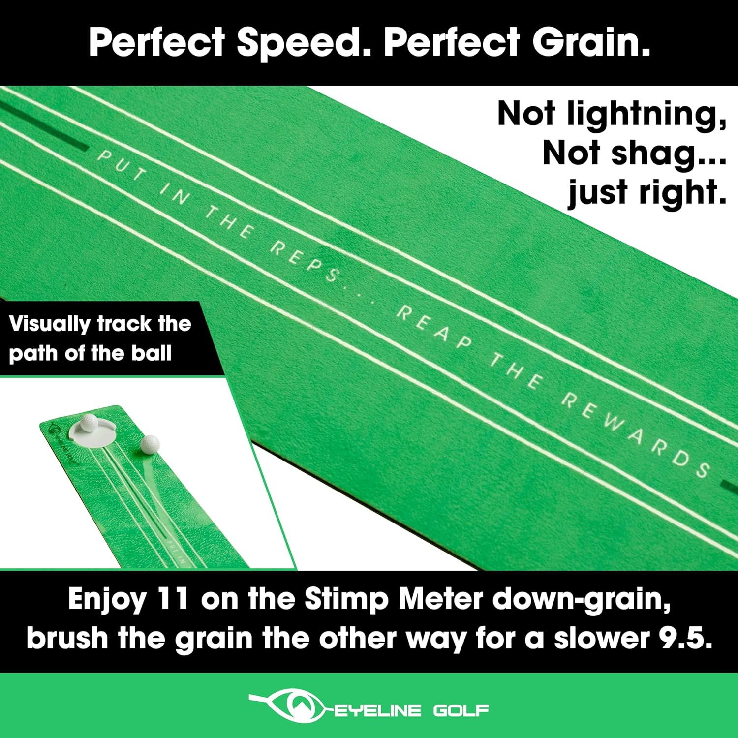 Eyeline Golf Roll the Rock Putting Mat - Have Fun Perfecting Stroke, Alignment, Speed Control, Visualization, Consistency - Indoor - Compact