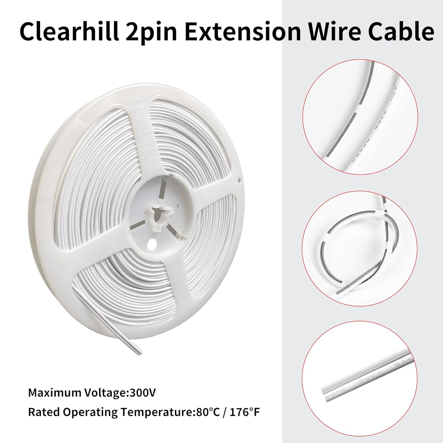 Clearhil 24AWG Electrical Wire, 15M/49.2Ft, 2 Pin White Cable, Extension Wire, for 12V/24V DC Cable for Led Strips Single Colour image number 5