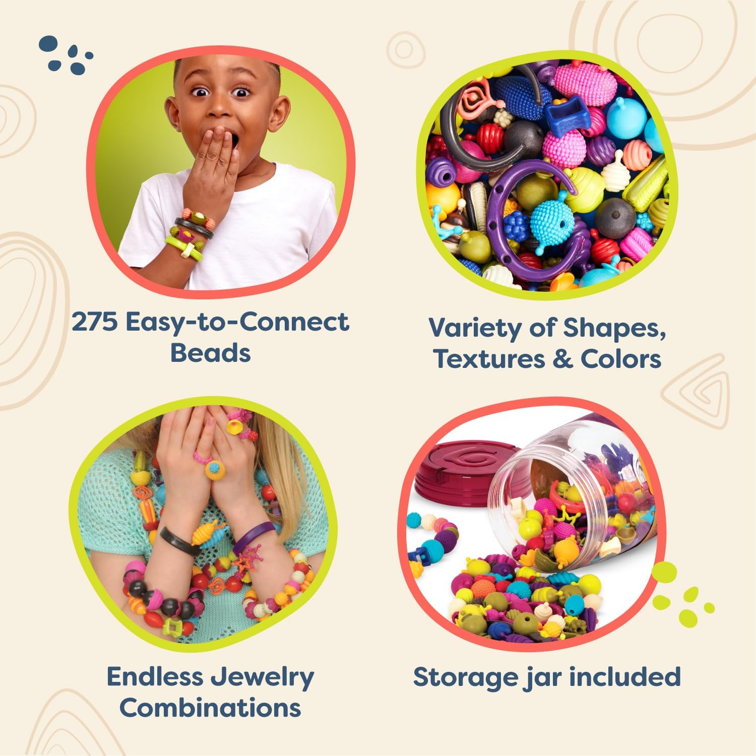 B. Toys &ndash; Pop Arty! 275 Pieces &ndash; Jewlery Making Kit &ndash; Creative Pop Snap Bead Set for Kids &ndash; DIY Craft Jewelry Making Kit &ndash; Necklaces, Rings, Bracelets &ndash; 4+ Years image number 1