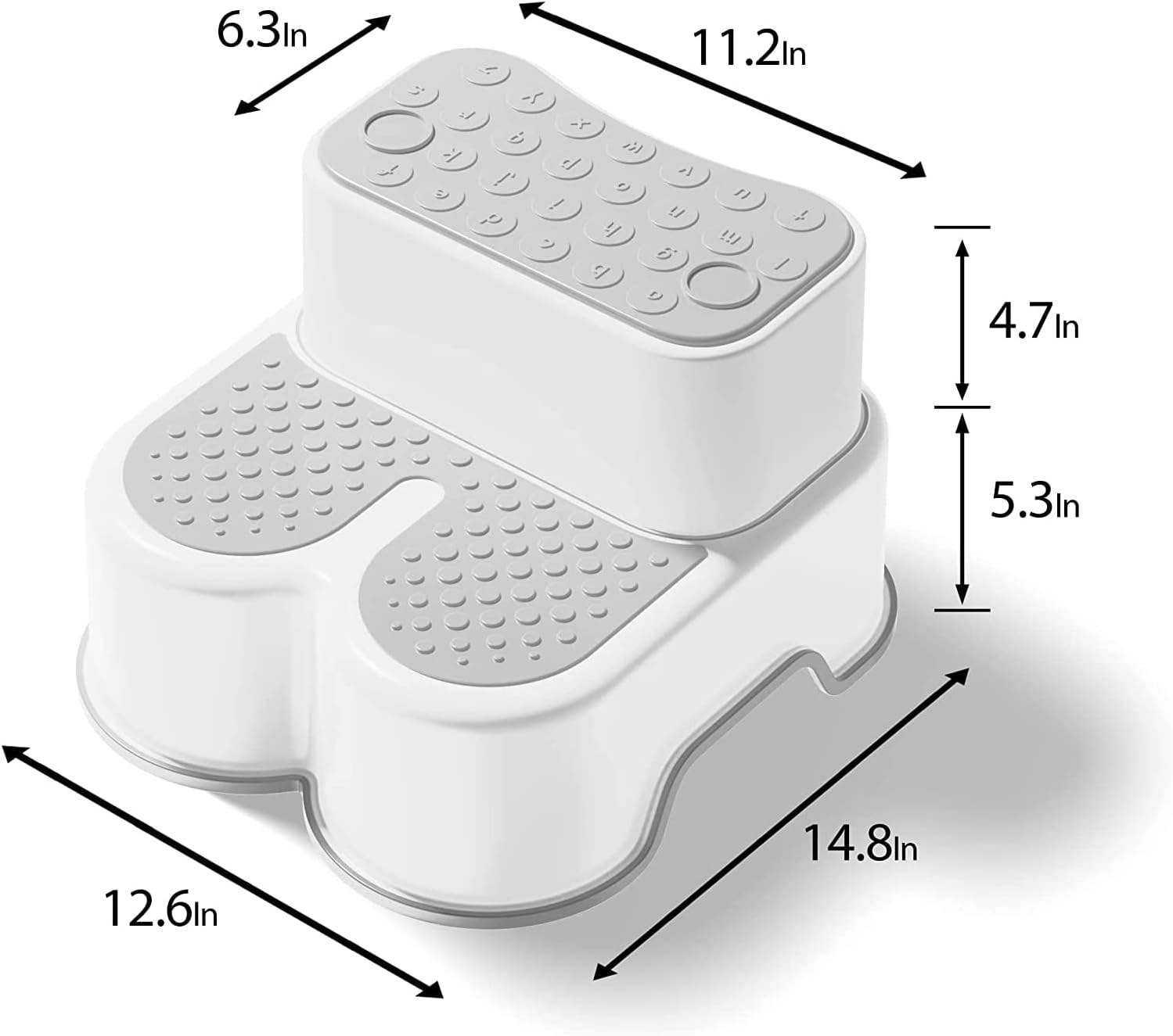 Uandhome 2 in 1 anti Step Stools for Kids and Adults, Toddler Step Stool for Toilet Potty Training, Detachable Potty Stools with ABC and Handles, Anti-Slip Stackable Double up Two Foot Step Stool for Bathroom, Kitchen Toilet Potty (Grey) image number 4