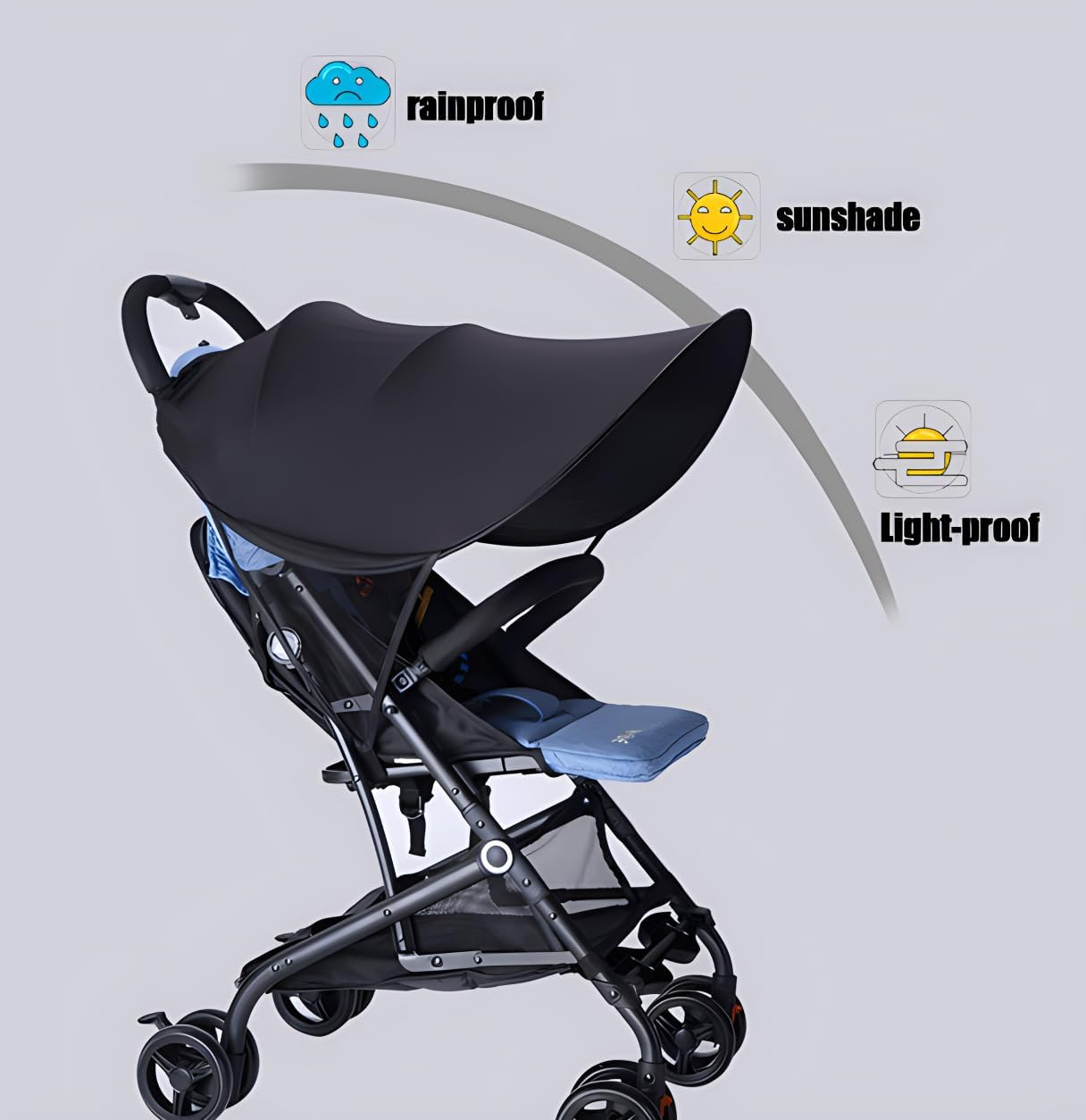 Adjustable Breathable Baby Stroller Sunshade Canopy and Windproof Umbrella, Black for Prams, Pushchairs and Buggies image number 2