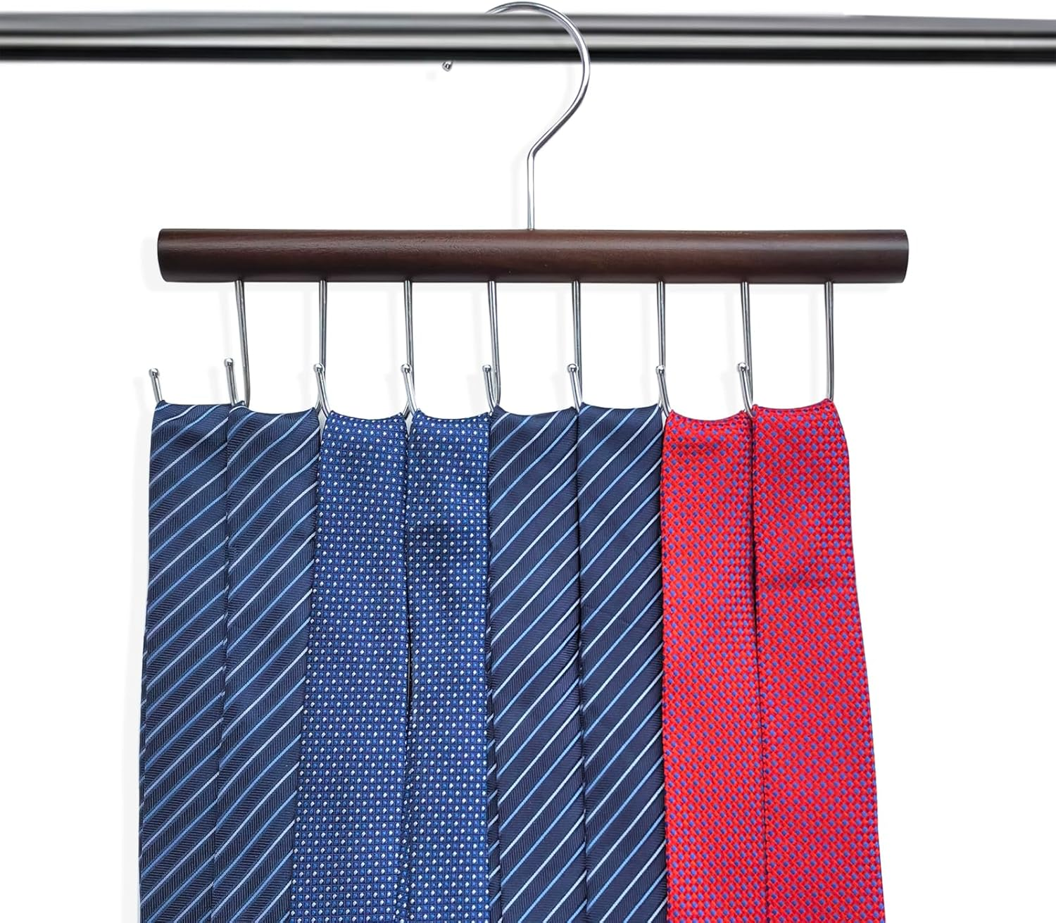 CENZICOM 8 Hooks Belt Hanger for Closet, Wood Tie Rack Hanging Holder 360&deg; Rotating Closet Storage Organizer Space Saving for Tie, Tank Top, Scarf, Necklace (Retro Color) image number 5
