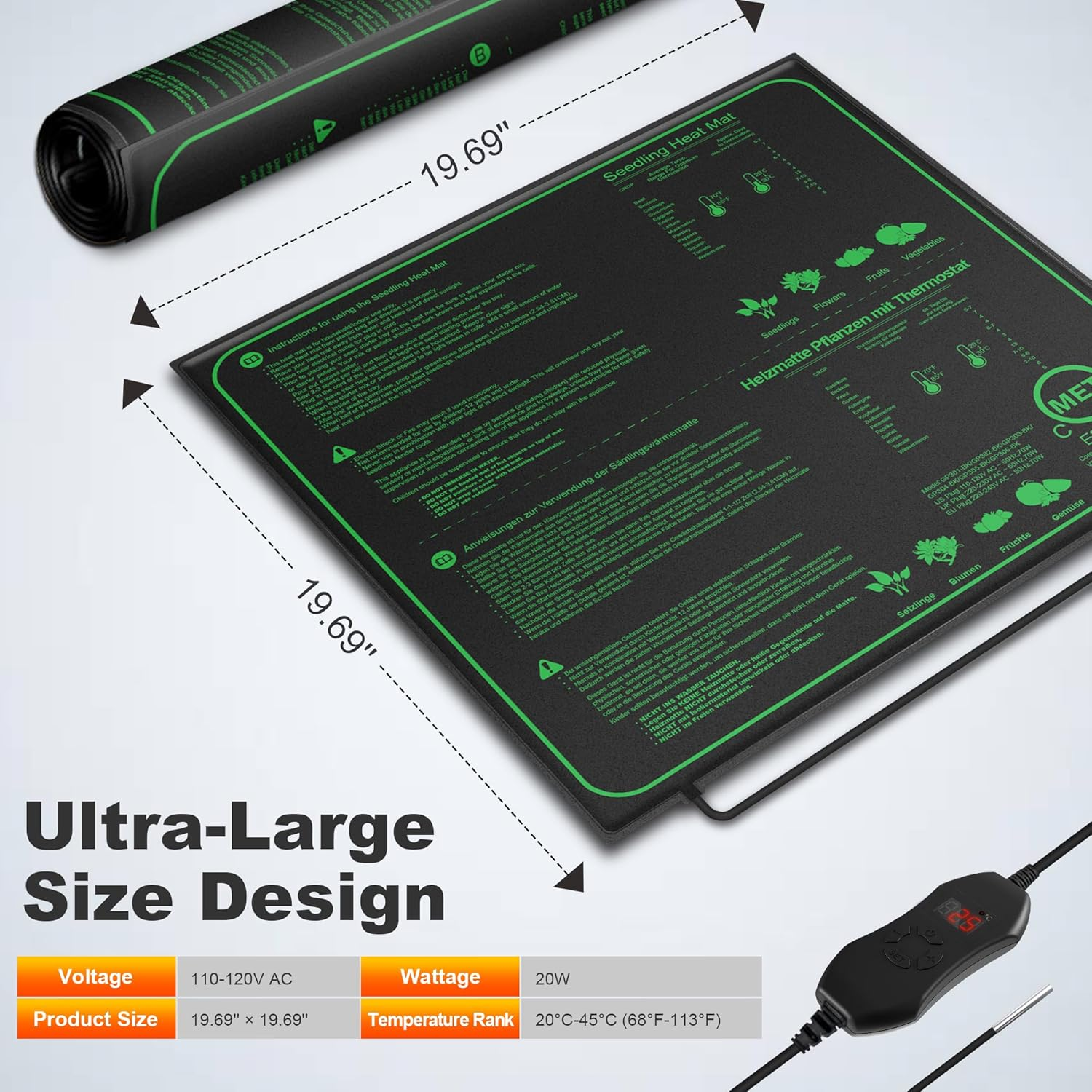 Mojimdo 70W Heating Mat Plants with Thermostat - Quick Heating, Fire Protection, Heat Mat for Germination and Temperature Regulation, Ideal for Seedlings, Pets and Reptiles 50 * 50Cm - 2 Pack image number 3