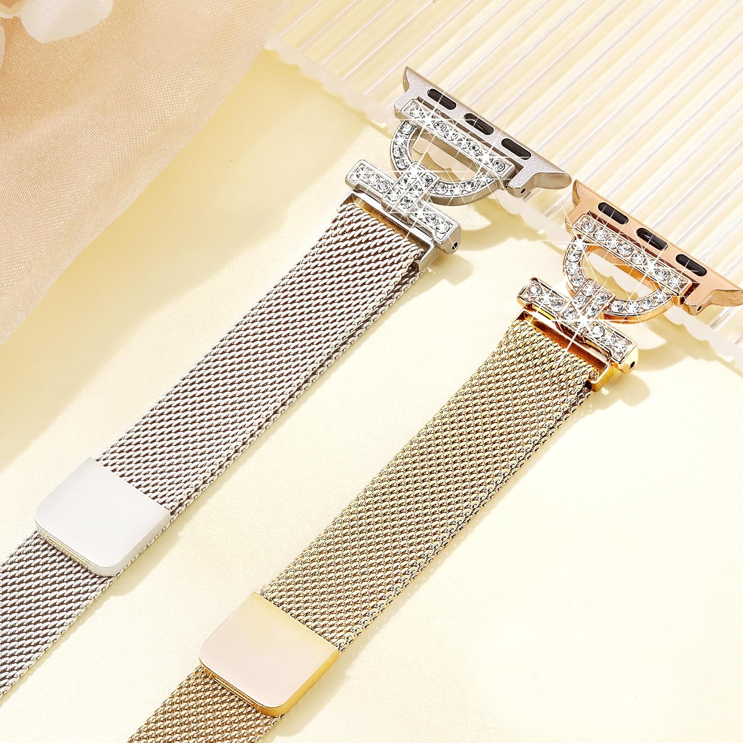 Vamyzji Compatible with Apple Watch Band 49Mm 46Mm 45Mm 44Mm 42Mm (Series 3 2 1), Silm Fashion Bling Magnetic Milanese for Apple Watch Series 11 10 9 8 7 6 5 4 3 2 1 SE, Metal Iwatch Strap for Women image number 7