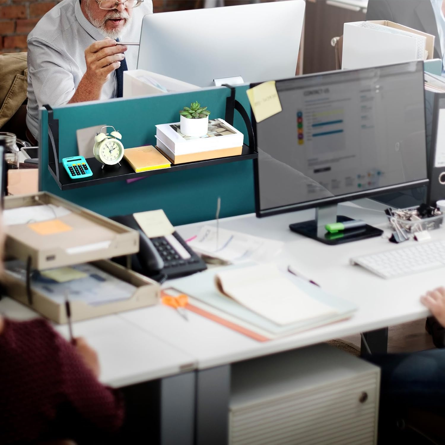 Tandefio Office Cubicle Shelf 24" Hanging Cubicle Storage Organizer File Hanging Shelf Accessories Storage Organizer Bookshelf with Hooks for Home Desk, Black - White image number 1