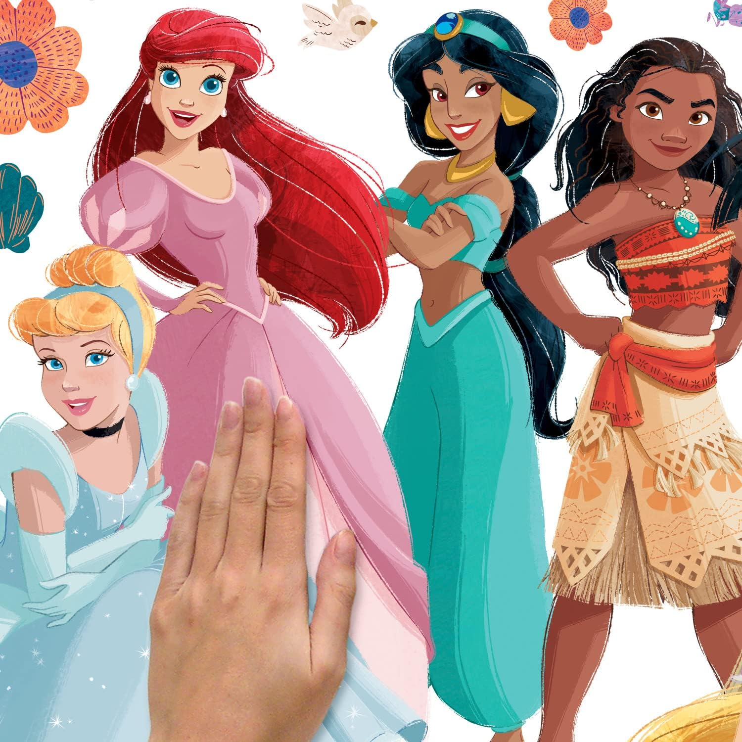 Roommates RMK5330GM Disney Princess Flowers and Friends Giant Peel and Stick Wall Decals, Red, Orange, Yellow, Green, Blue, Purple, Black, Brown, Pink image number 4