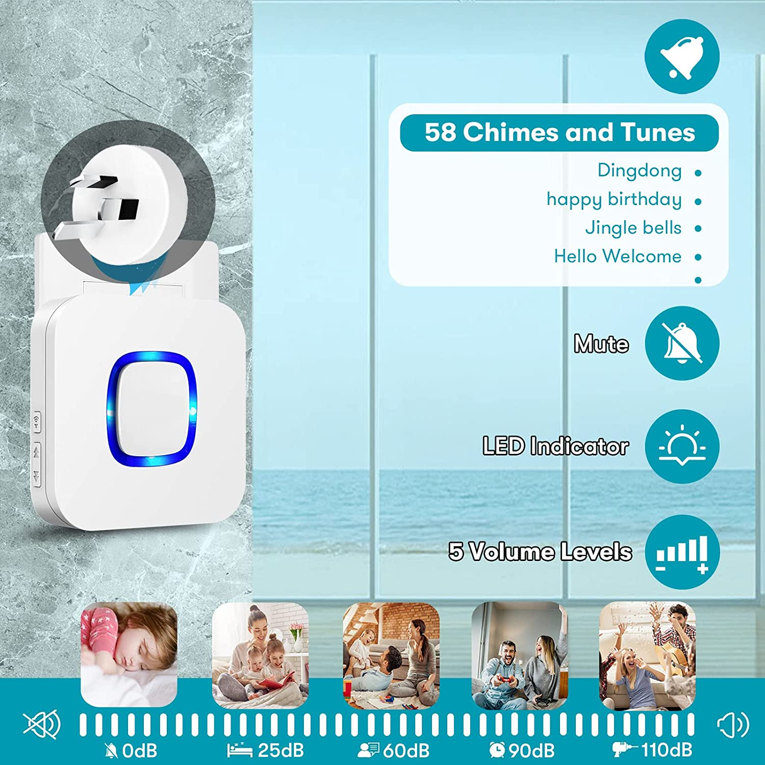 Coolqiya Wireless Doorbell Chime for Home with 1 Remote Waterproof Door Bell and 2 Plugin Receivers, 1000 Feet Long Range Transmission, No Battery Required for Receiver over 50 Chimes image number 6