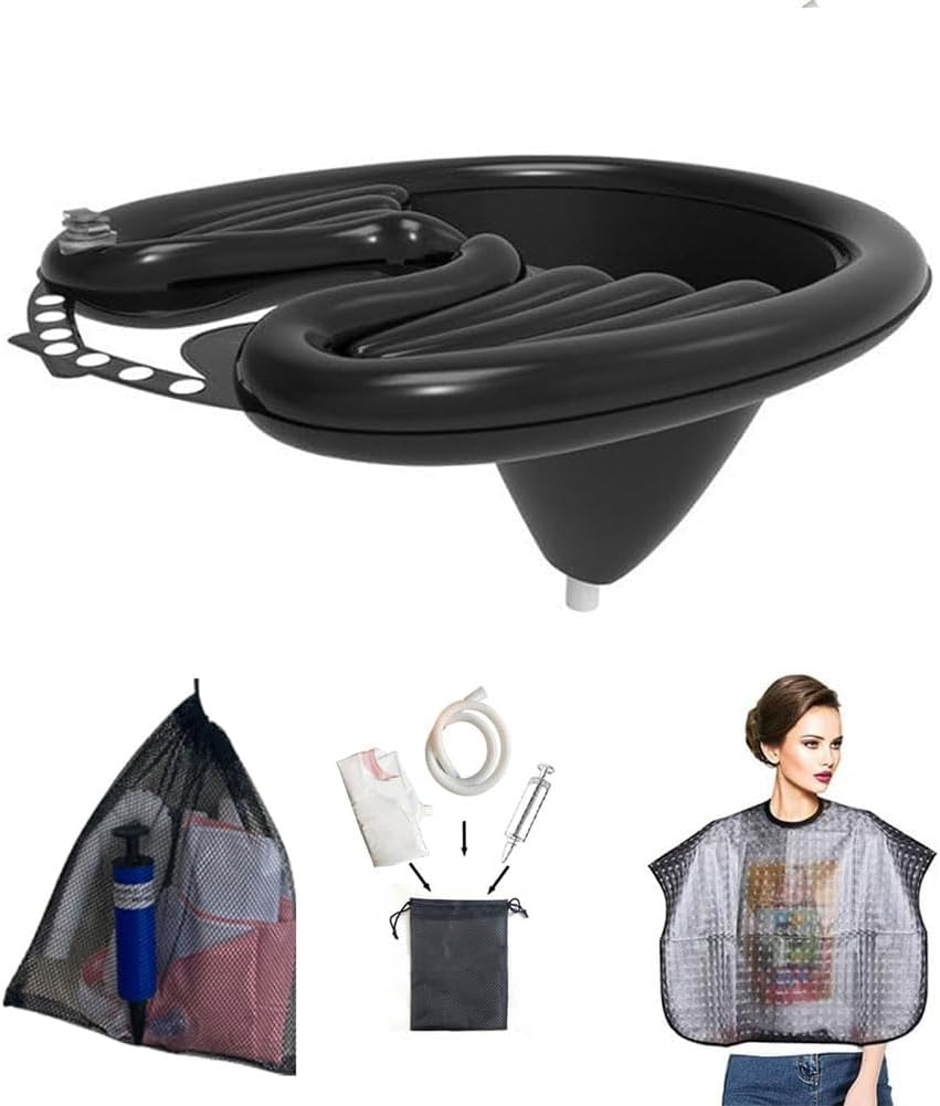 Upright Shampoo Basin Portable Inflatable Shampoo Basin for Washing and Cutting Hair at Home and in Bed without a Salon Chair Drains Tube and Waterproof Shawl Home Shampooing Basins image number 2