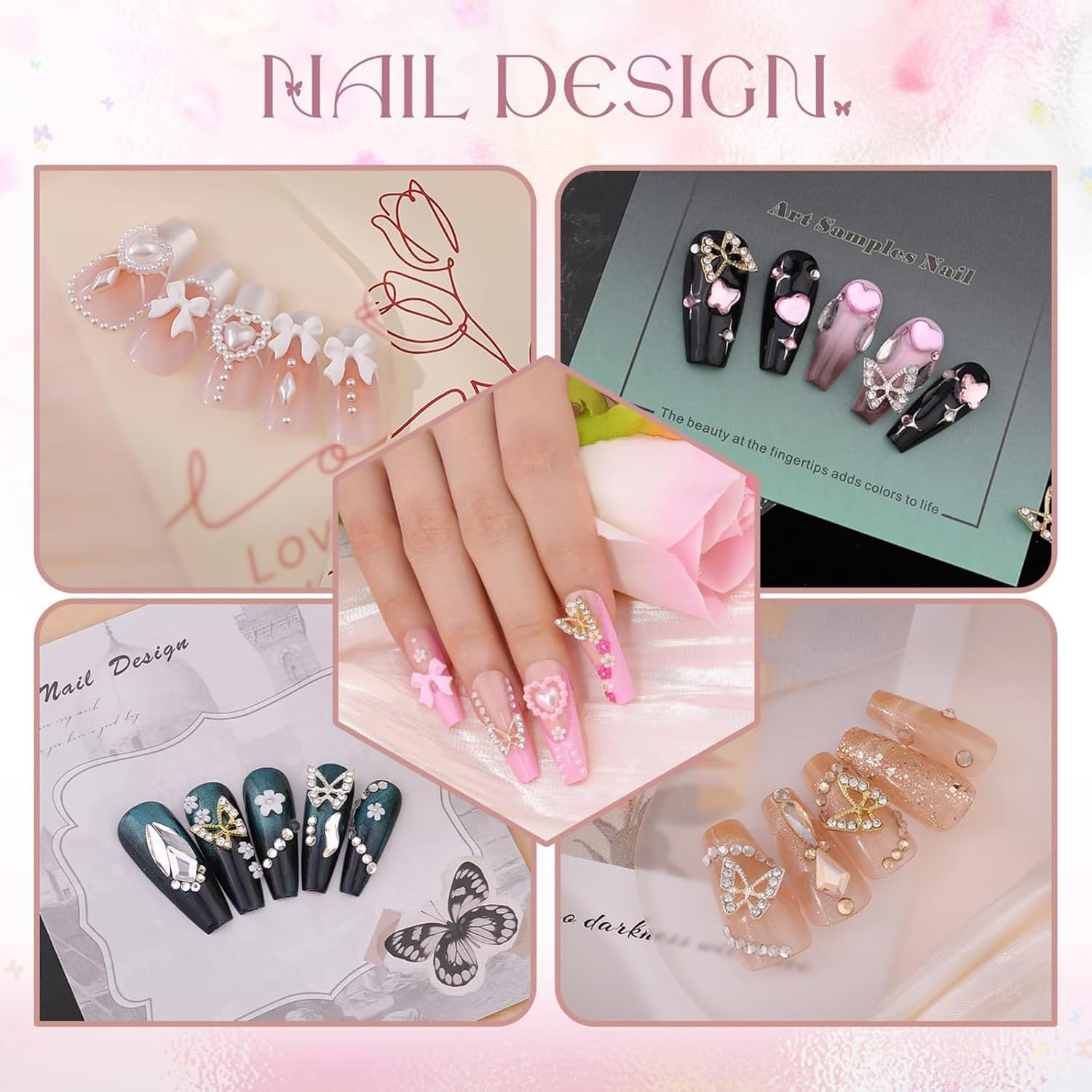 3D Nail Charms，Nail Art Rhinestones Kit and Gems Set， for Crafts Y2K Nail Decor Face Art Clothes Shoes Bag Diy/With Storage Organizer Box, Pick up Tweezer and Rhinestones Picking Pen image number 2