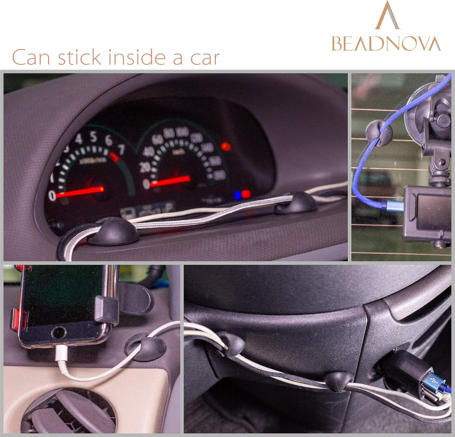 BEADNOVA Cable Clips Cord Organizer Cable Management Wire Cord Holder 2 Slots Adhesive Wire Holder for Car Charging Accessory PC Office Home (Black, 8 Pcs) - 1)1 Slots(8 Pcs) image number 3