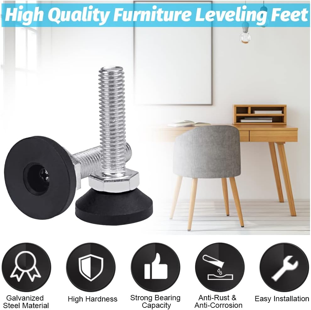 KBNIAN 10 Pcs Furniture Leveling Feet, M10*40Mm Threaded Heavy Duty Adjustable Table Foot Anti-Slip Threaded Levelling Feet Shock Dampening Furniture Glide Leveling Feet Floor Protector for Chair Leg