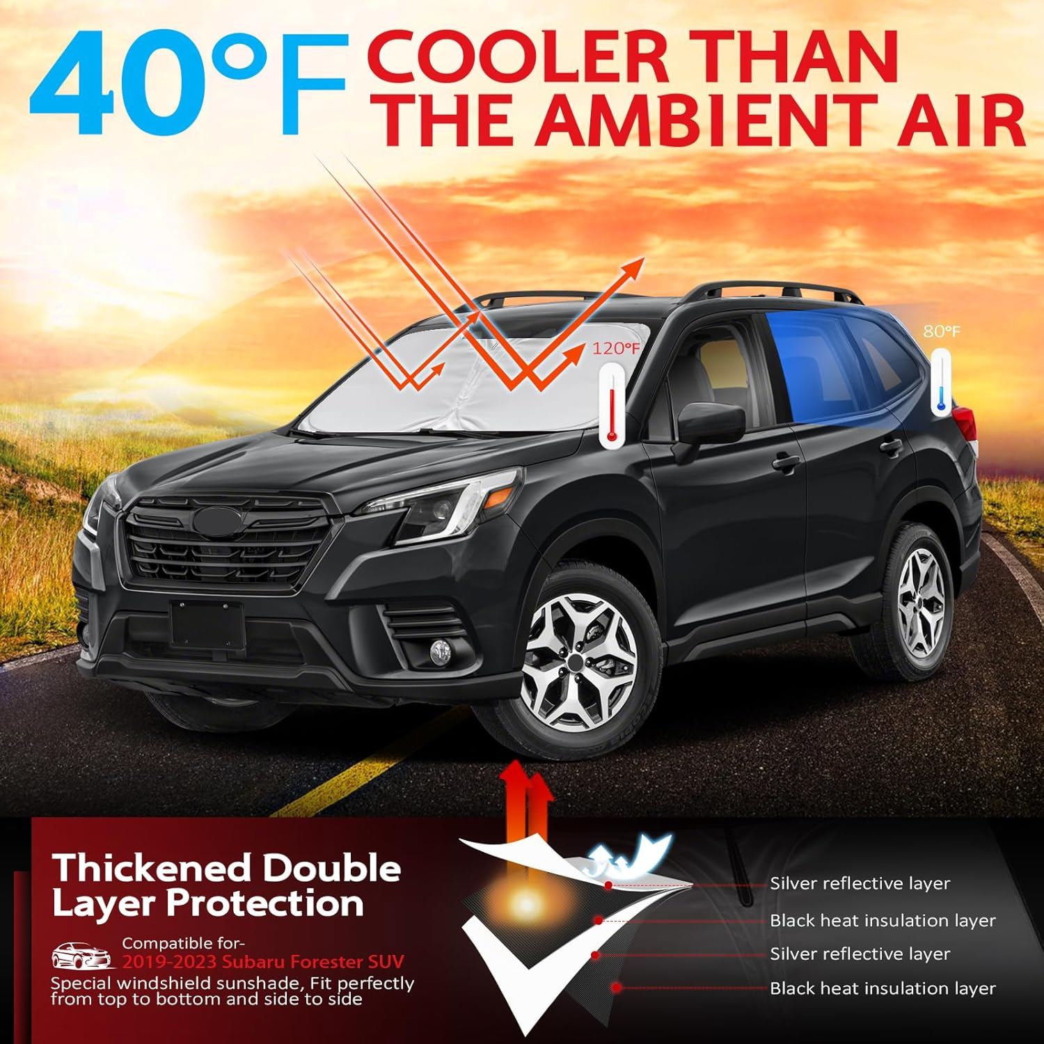 KAYZT Windshield Sun Shade for 2019-2024 Subaru Forester SUV Foldable Sunshade Front Window Custom Fit Car Accessories image number 2