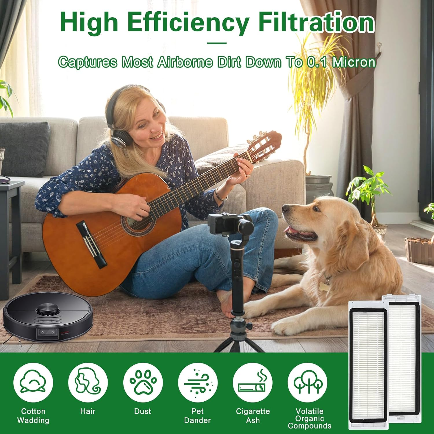 YBVABE Accessories for Roborock S6 Pure, S6 Maxv, S6,S5 MAX,S5,S4 Max,E4,E5,E2 Parts&ndash; 14Pack Replacement Kit, Includes 4 Mop Pads, 2 HEPA Filters, 4 Side Brushes, 1 Roller Brush& 2 Clean Brush image number 2