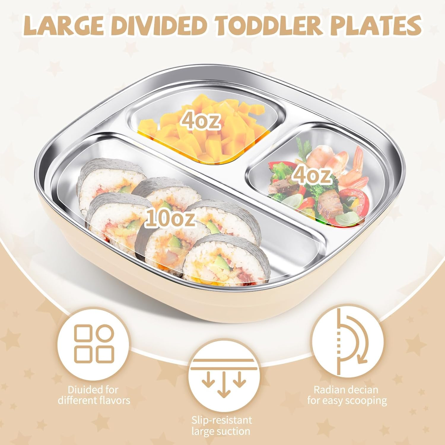 Baby Toddler Tableware Set, 6 PCS Stainless Steel Silicone Utensils, Durable & Spill-Proof, Baby Feeding Set Plates & Bowls, Cup, Forks Spoons & Silicone Bib, Bpa-Free, Dishwasher Safe image number 6