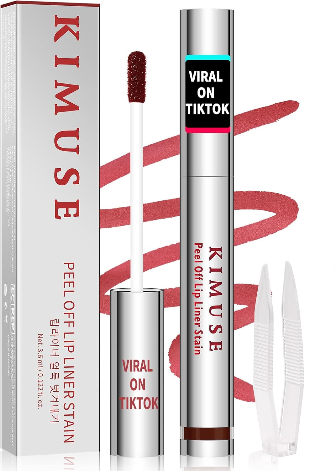 KIMUSE Peel off Lip Stain, Long Lasting Lip Stain Peel off with Tweezer, Waterproof Lip Liner Stain, Transfer-Proof, Highly Pigmented Color, Matte Finish