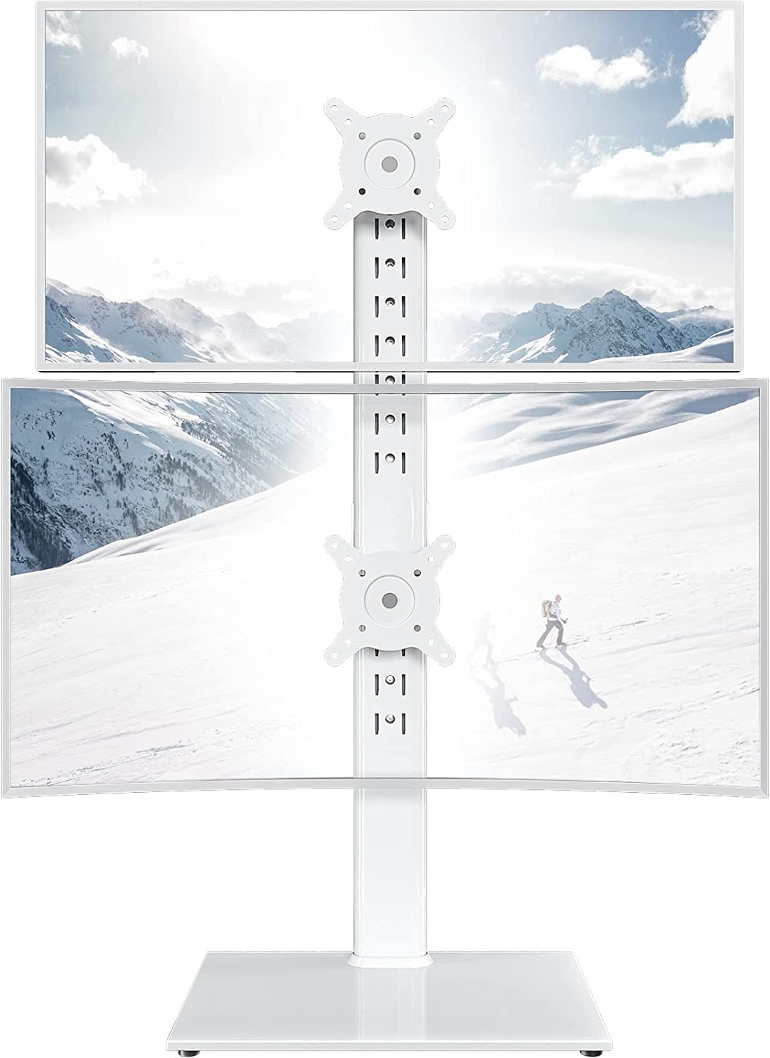 Hemudu Dual Monitor Stand - Vertical Stack Screen Free-Standing Monitor Riser Fits Two 13 to 34 Inch Screen with Swivel, Tilt, Height Adjustable, Holds One (1) Screen up to 44Lbs HT05W-002 White image number 1