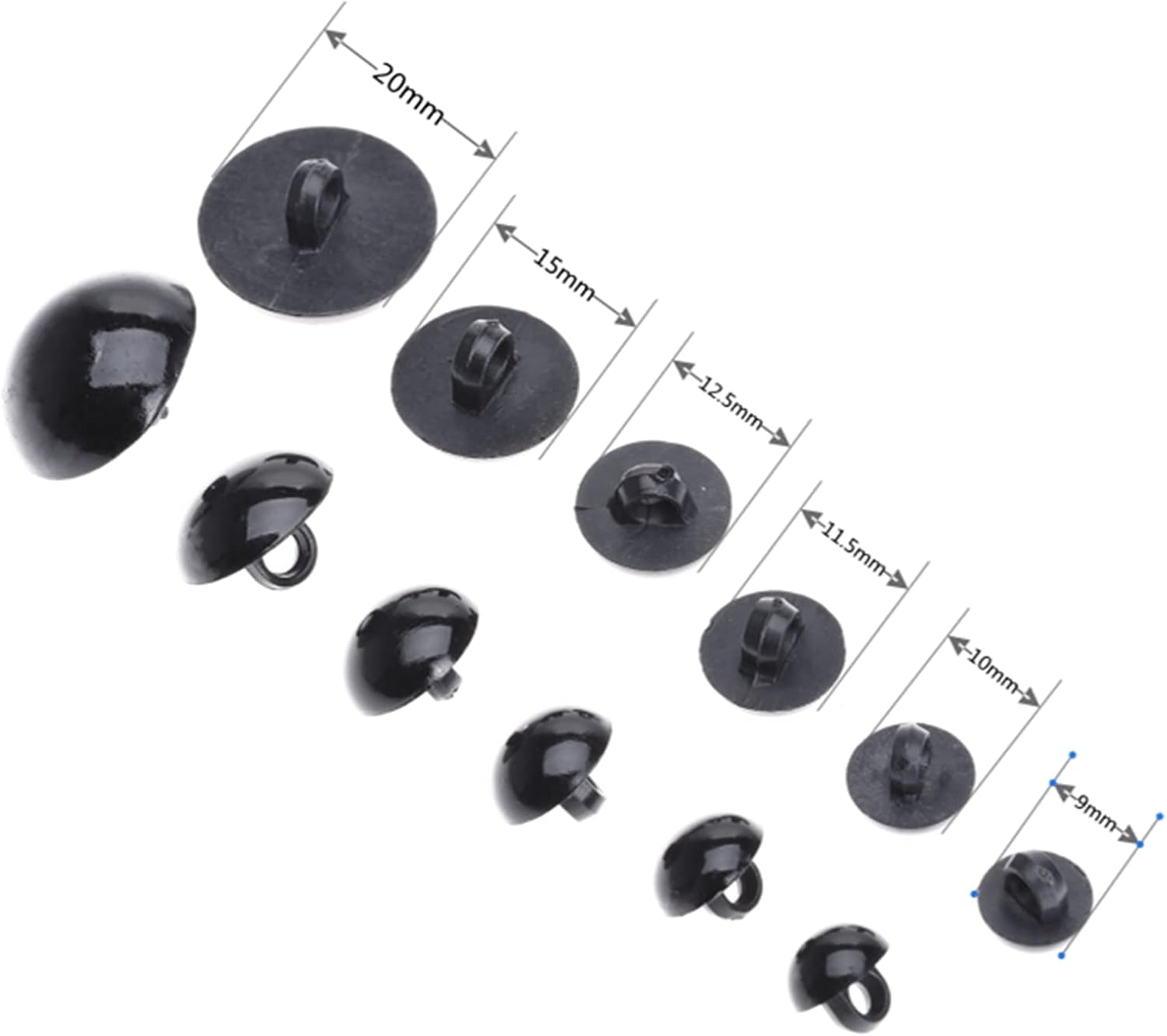 Dophee 100Pcs DIY Black Plastic Safety Eyes, 15Mm Sewing Crafting Eyes Buttons, Type Mushroom Domed round Buttons for Bear Doll Crochet Puppet Plush Stuffed Animals Making image number 5