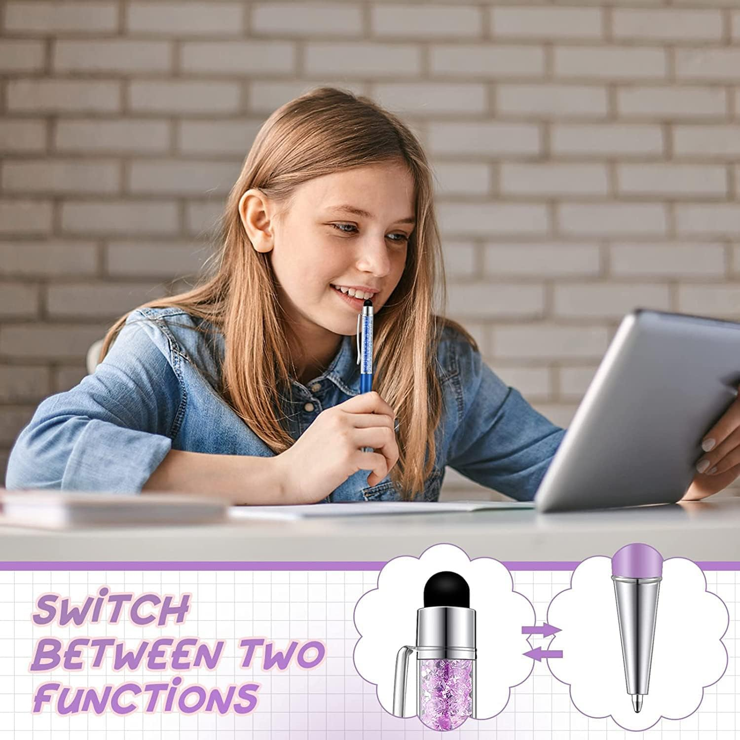 40Pcs Crystal Ballpoint Pen Bulk Shiny 2 in 1 Slim Crystal Diamond Screen Stylus Black Gel Ink Ballpoint Glitter Pen