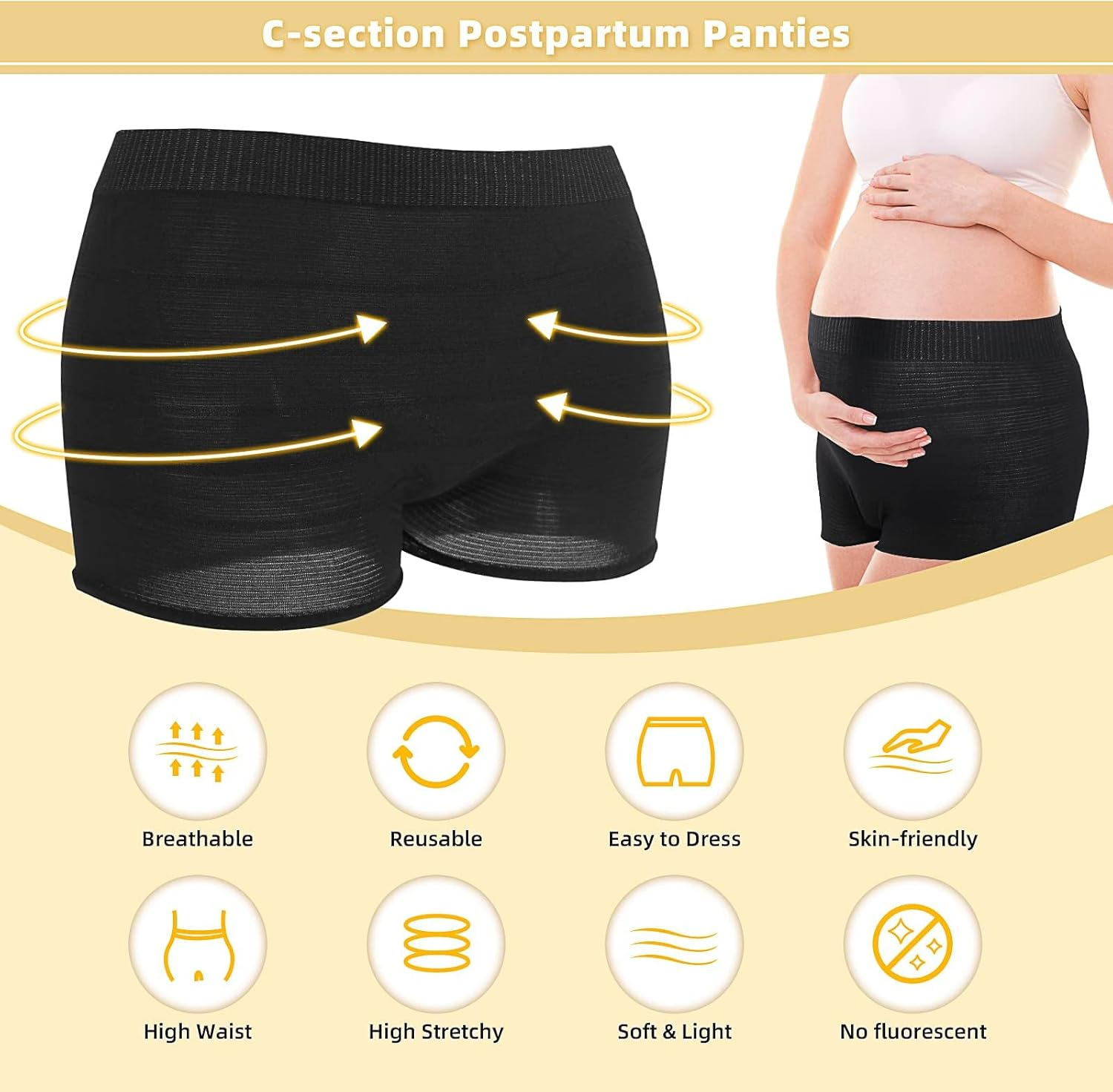 CARER BEAUTY Postpartum Panties for Women, 15Pcs Women'S Maternity Knickers Disposable High Waist Underwear Pregnancy Seamless Soft Breathable Stretchy for Recovery from C-Section image number 3