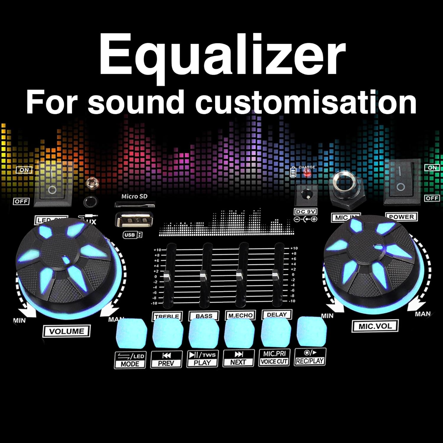 Laser 40W RGB Tower Party Speaker | Bluetooth 5.3 LED Light Show with Mic Input, USB & Microsd Playback, TWS Pairing, AUX, Recording & Remote Control image number 6