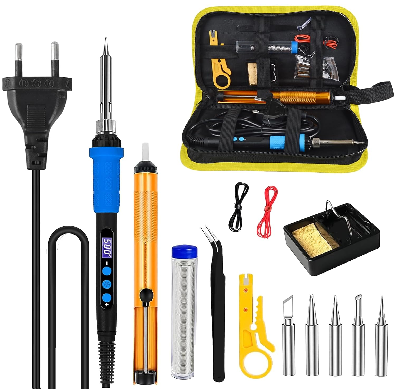 Soldering Station 90 W with LCD Temperature Control (180-500 &deg;C) - Soldering Iron Set Including 5 Soldering Tips, Desoldering Pump, Side Cutters, Soldering Stand and Tweezers - Welding Accessories image number 6