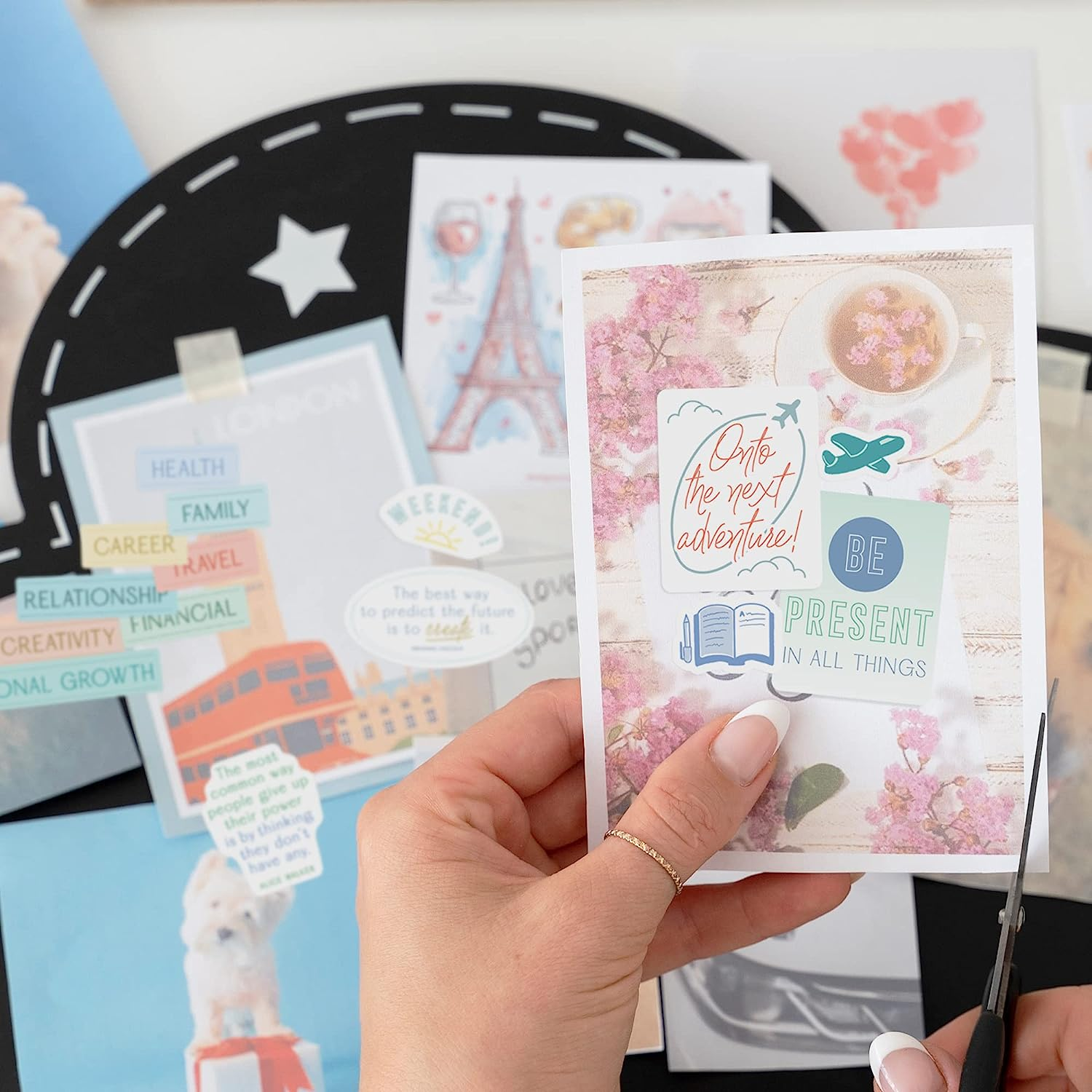 Navy Peony Minimalist Vision Board Quote Stickers (51 Pieces) - Motivational, Inspirational Goal Setting Stickers for Planners, Journals, Scrapbooks image number 1