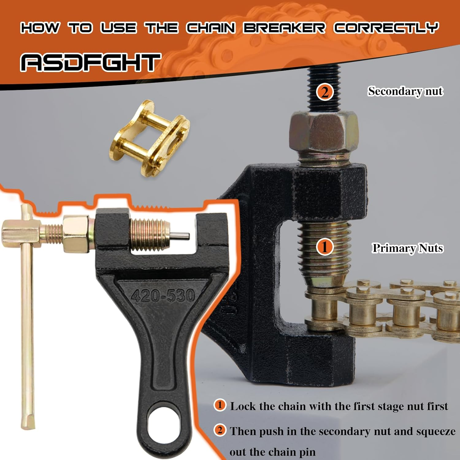 ASDFGHT 420 Motorcycle Chain 132 Link Gold image number 7