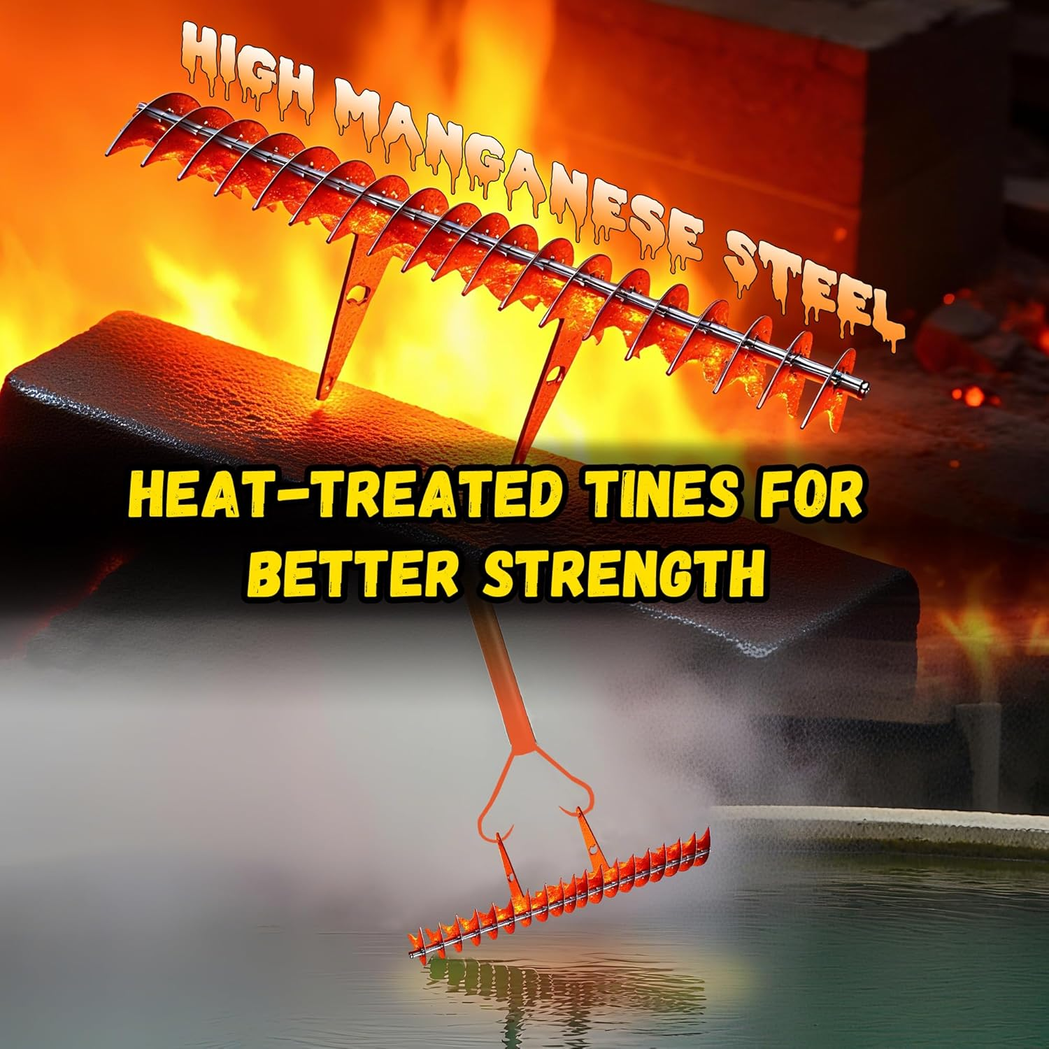 Blumetrec Thatch Rake for Lawn, 15-Inch Adjustable Head Weed Tool, Dethatcher Rake to Cleaning Dead Grass with 188Cm Adjustable Handle, Steel Metal Thatching Rake for Grass, Garden, Yard image number 2